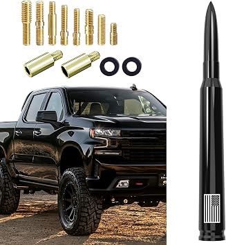 7" Car Bullet Antenna American Flag, Truck Short Antenna Replacement Accessories for Chevy Silverado GMC Sierra Dodge Ram 1500 2500 3500 Ford F150 F250 F350 Super Duty Raptor Bronco, Black