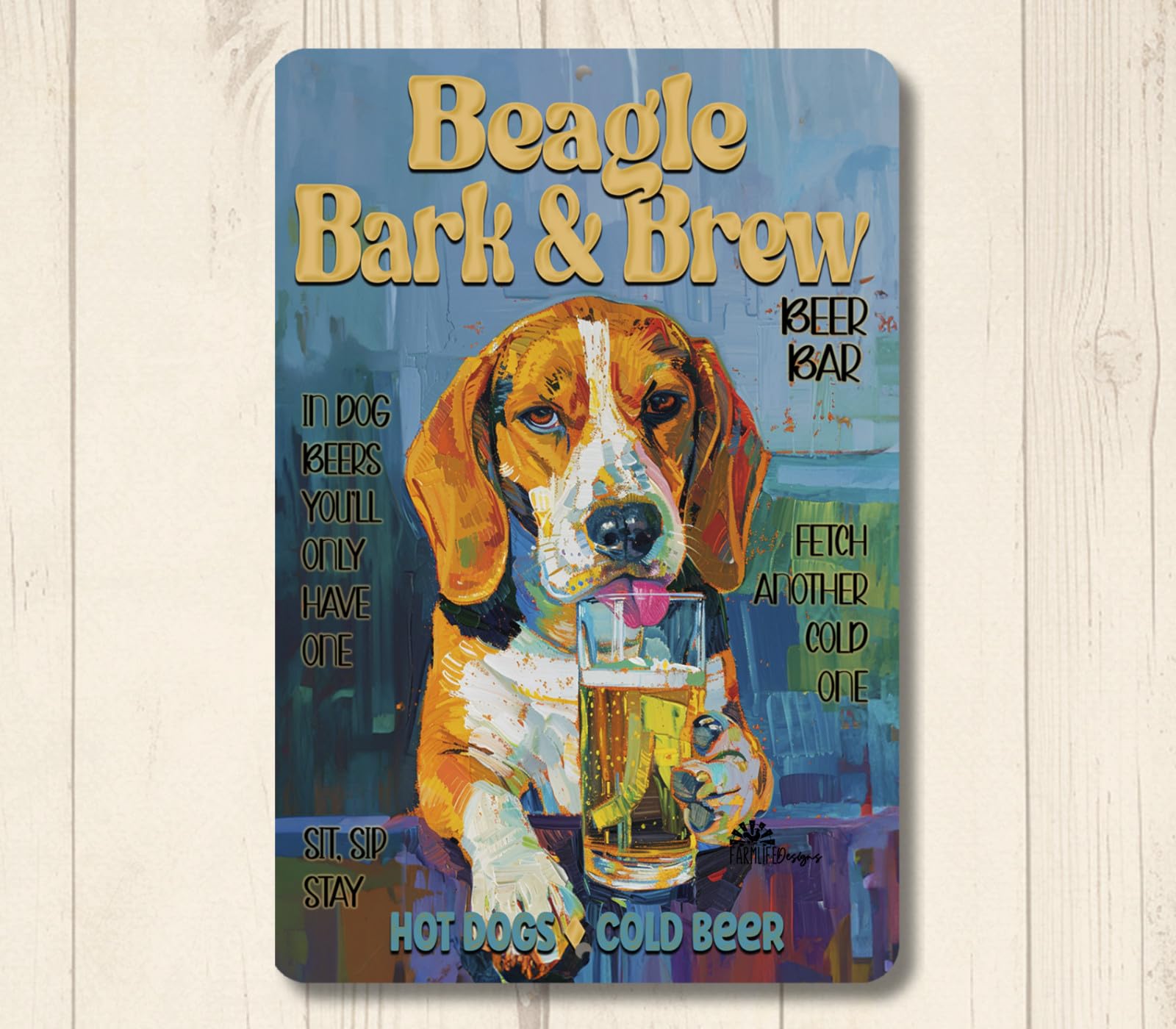 Beagle Beer Bar Sign Bark & Brew pub man cave dog home funny metal tin wall art home decor