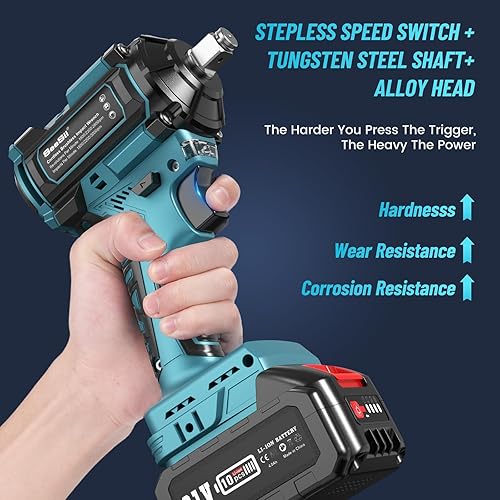 Miniatura 8 de Seesii Llave de impacto inalámbrica de 12 pulgada, 479 pies-libras (650 N.m), sin escobillas, pistola de impacto de alto par de 2800 RPM con batería