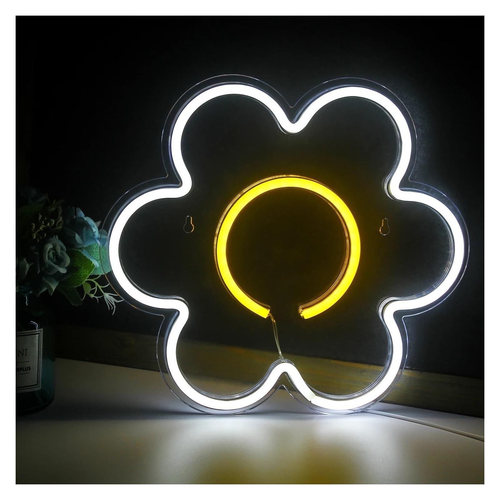 Insegna luminosa al neon Fiore LED per insegna al per neon decorazione da parete corpo appeso per bar negozio festa bambini per la per stanza con casa camera(Bianco)