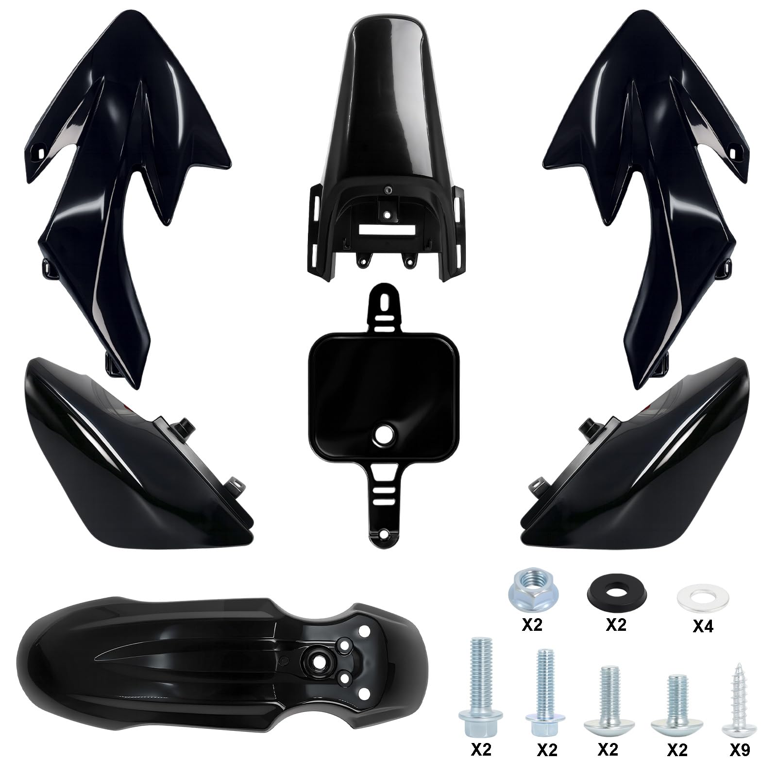 Podoy CRF50 Body Fender Kit for Compatible with XR50 XR 50 CRF 50 SDG SSR Pit Dirt Motor Trail Bike Black with Bolt Work Fairing Plastic (black)