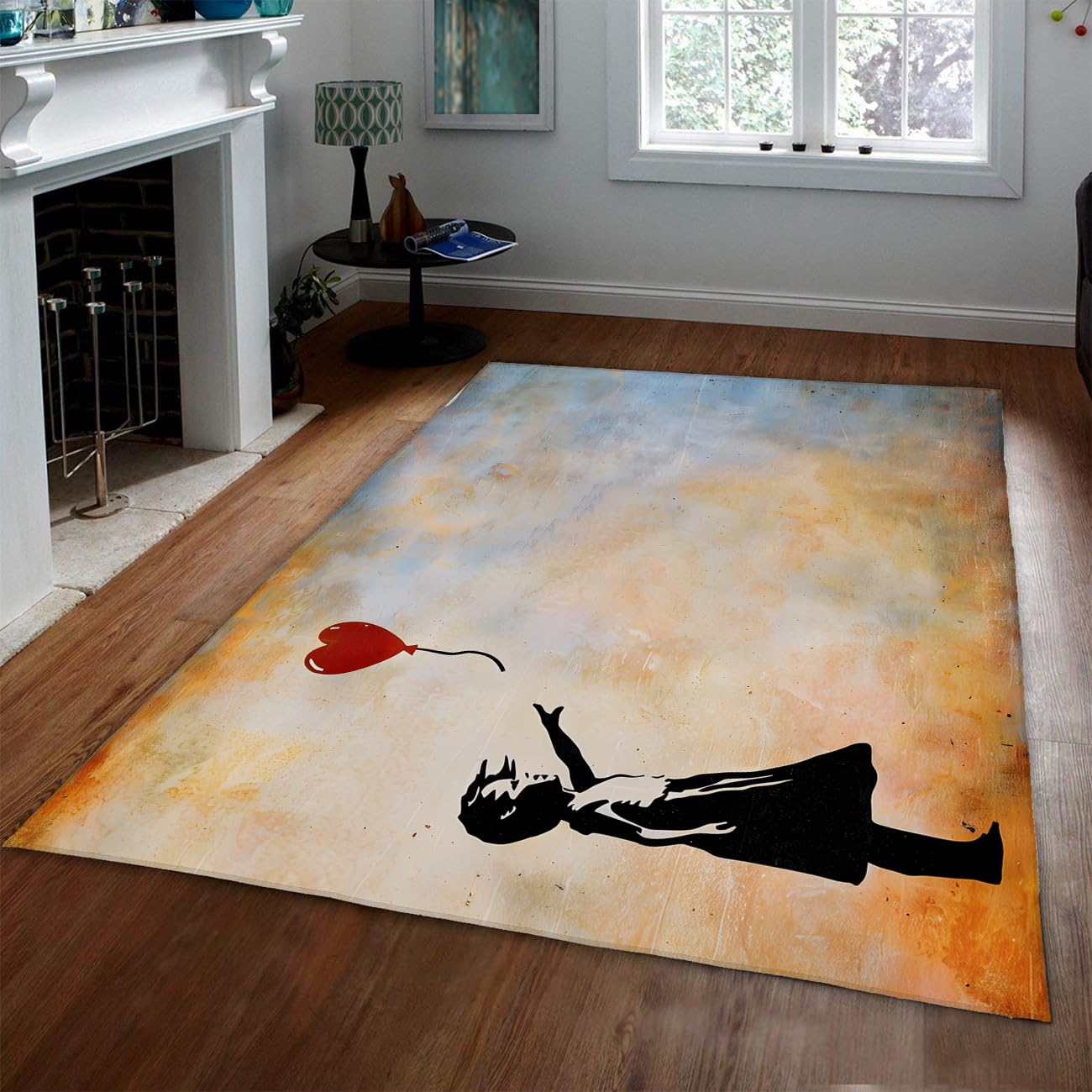 Tapis Banksy Girl avec Ballon 120x180cm lavable et antidérapant