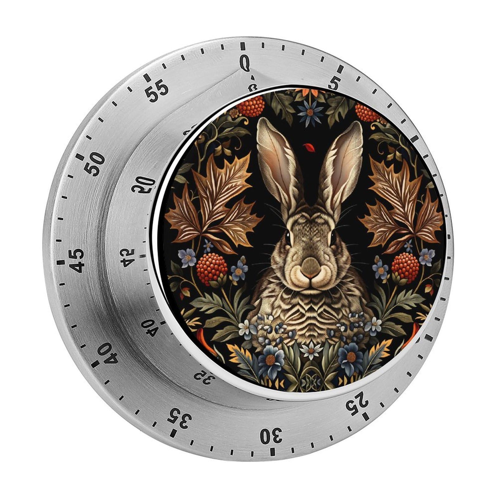 Vintage Rabbit Bunny Floral 60 Minute Wind Up Timer,Visual Mechanical Magnetic Timer with Loud Alarm for Kitchen