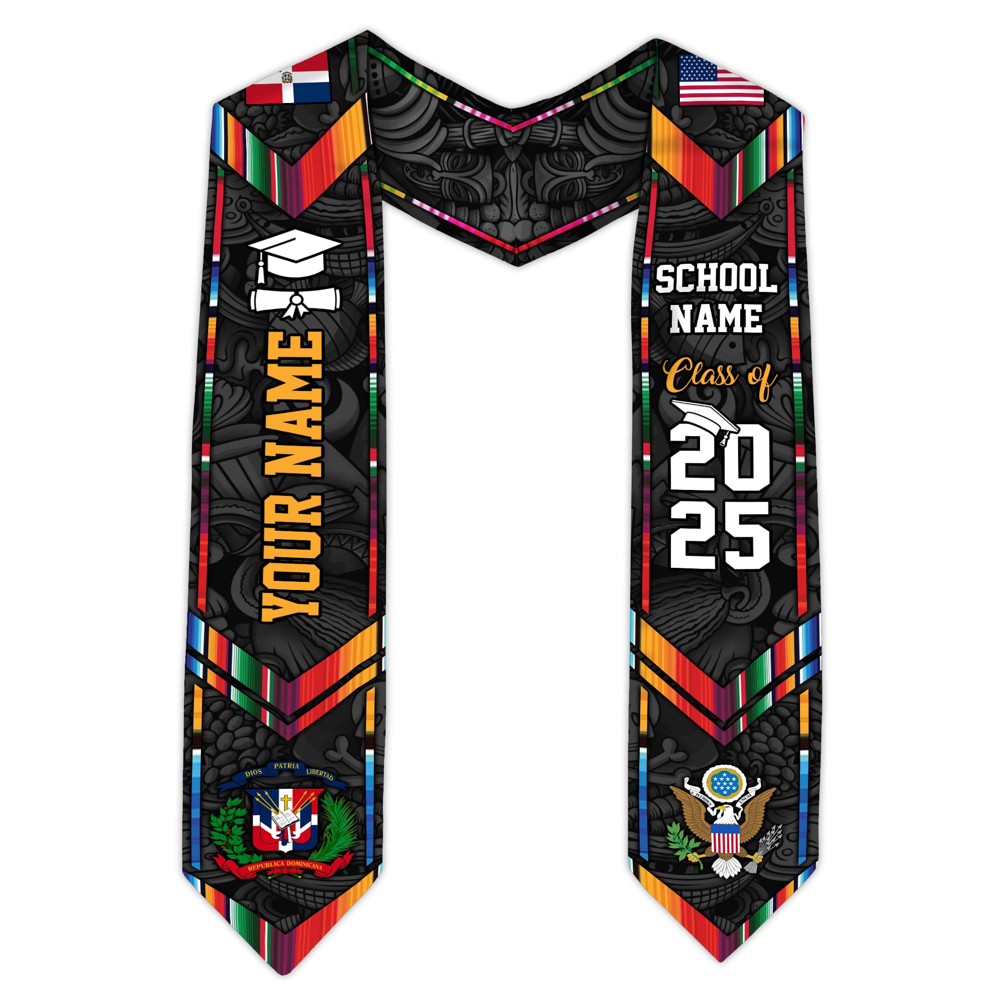 MonkeyVan Custom Dominican Sash Graduation, Dominicans Flag Graduation Sash 2025, Dominican Republic Graduation Stole Style 16