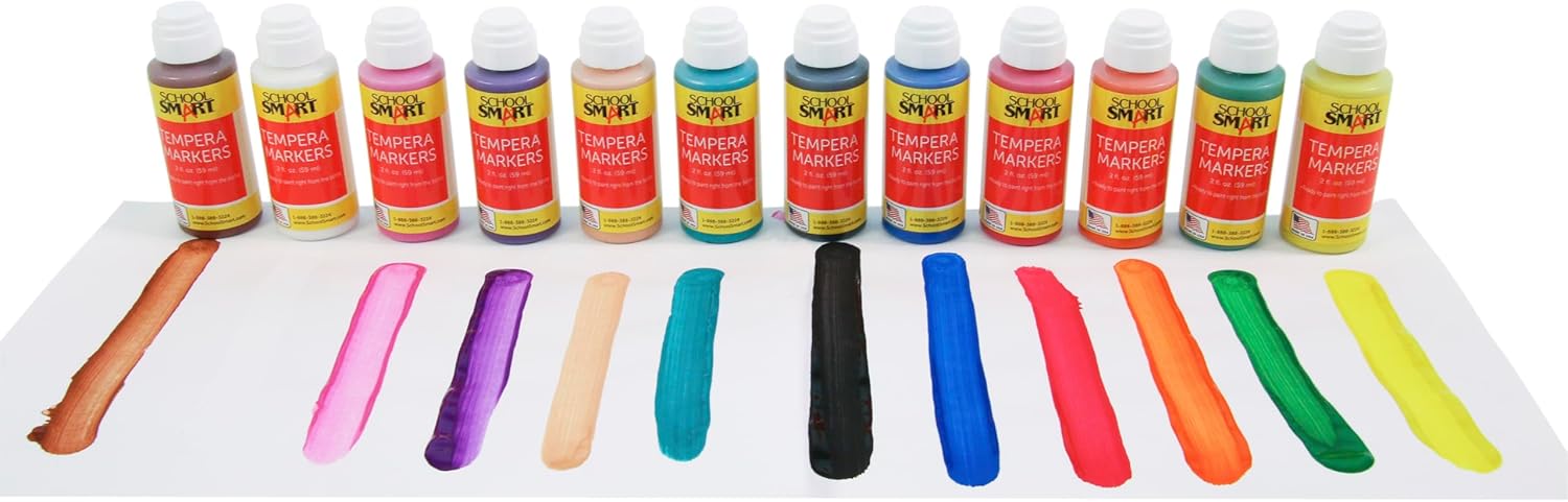 School Smart Tempera Paint Daubers, Poster Marker Set, Assorted Colors, Pack of 12