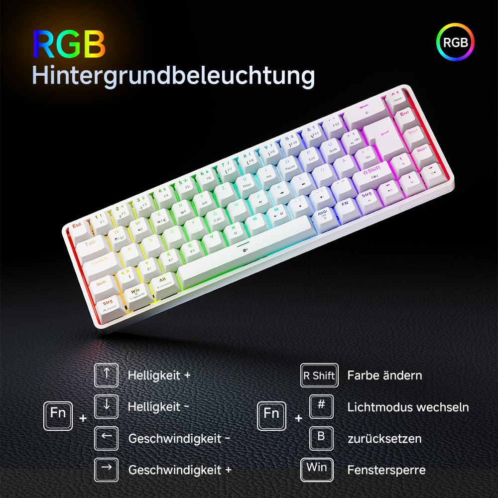 Clavier Mécanique Gamer Sans Fil TMKB T68 - Switch Rouge - RGB - Triple Connexion (Bluetooth/2.4G/USB-C)