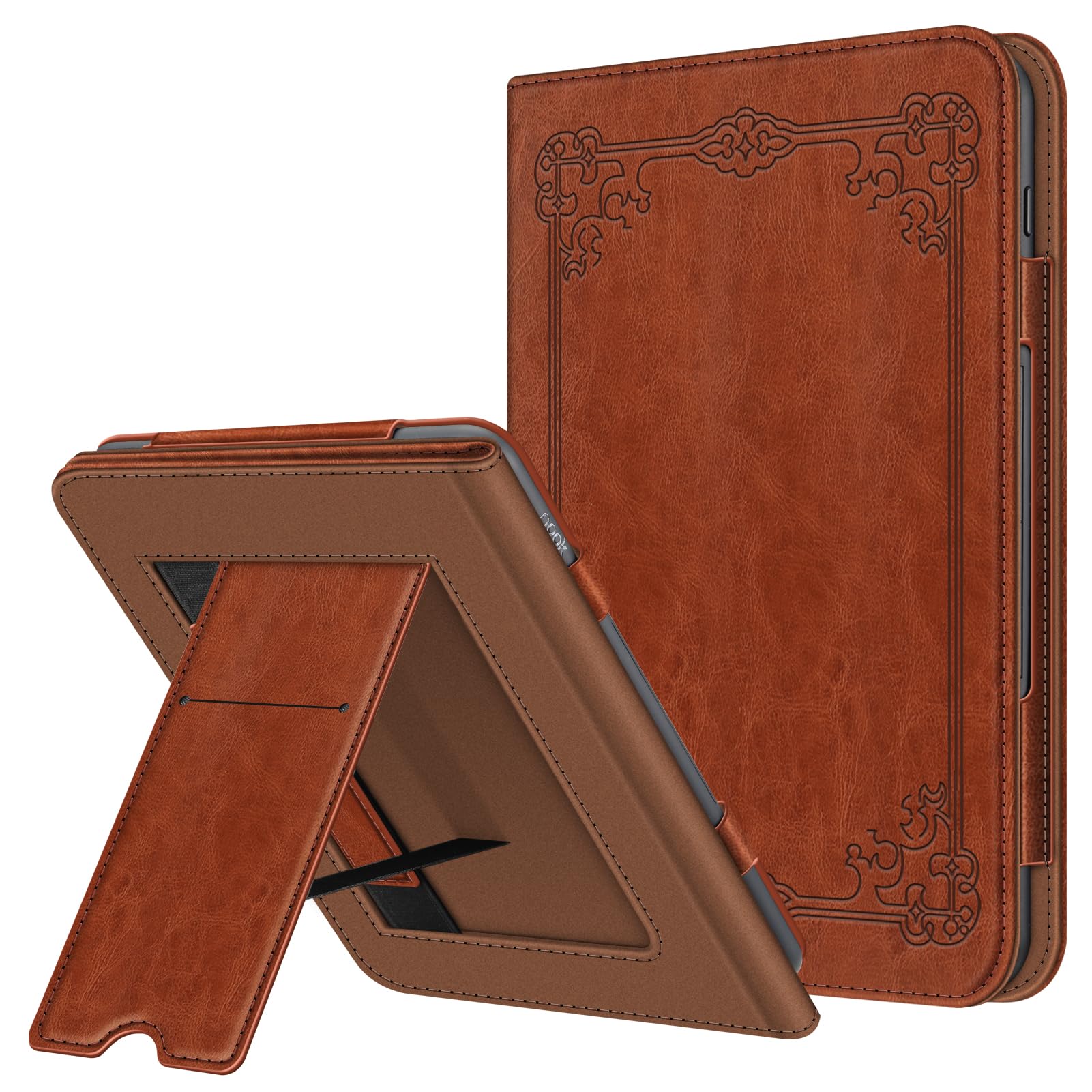Fintie Stand Case for 7.8" NOOK GlowLight 4 Plus Tablet (2023 Release) - Premium PU Leather Sleeve Cover with Card Slot and Hand Strap, Brown
