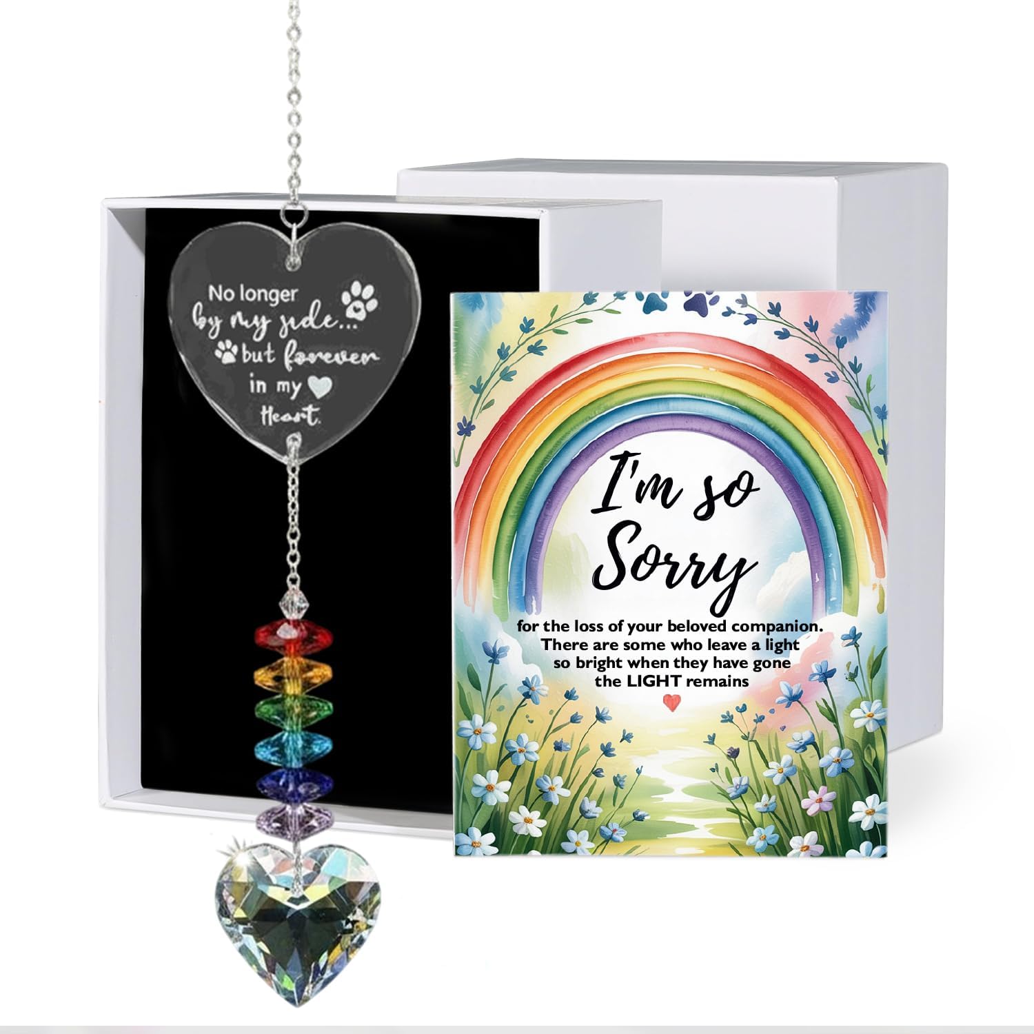 Memorial Sympathy Gift Box for Dog Loss - Pet Memorial Clear Crystal Ball Grief Suncatcher for Loved One, Thoughtful Dogs Remembrance, Rainbow Maker, Hanging Ball Prisms Gifts (Memorial Suncatcher)
