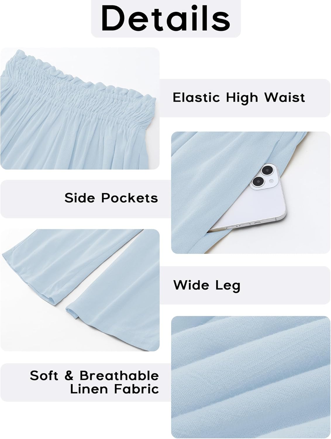 GRAPENT Capri Pants for Women High Waisted Wide Leg Linen Palazzo Trousers Pull On Elastic Smock Waist Loose Flowy Pants - Image 6