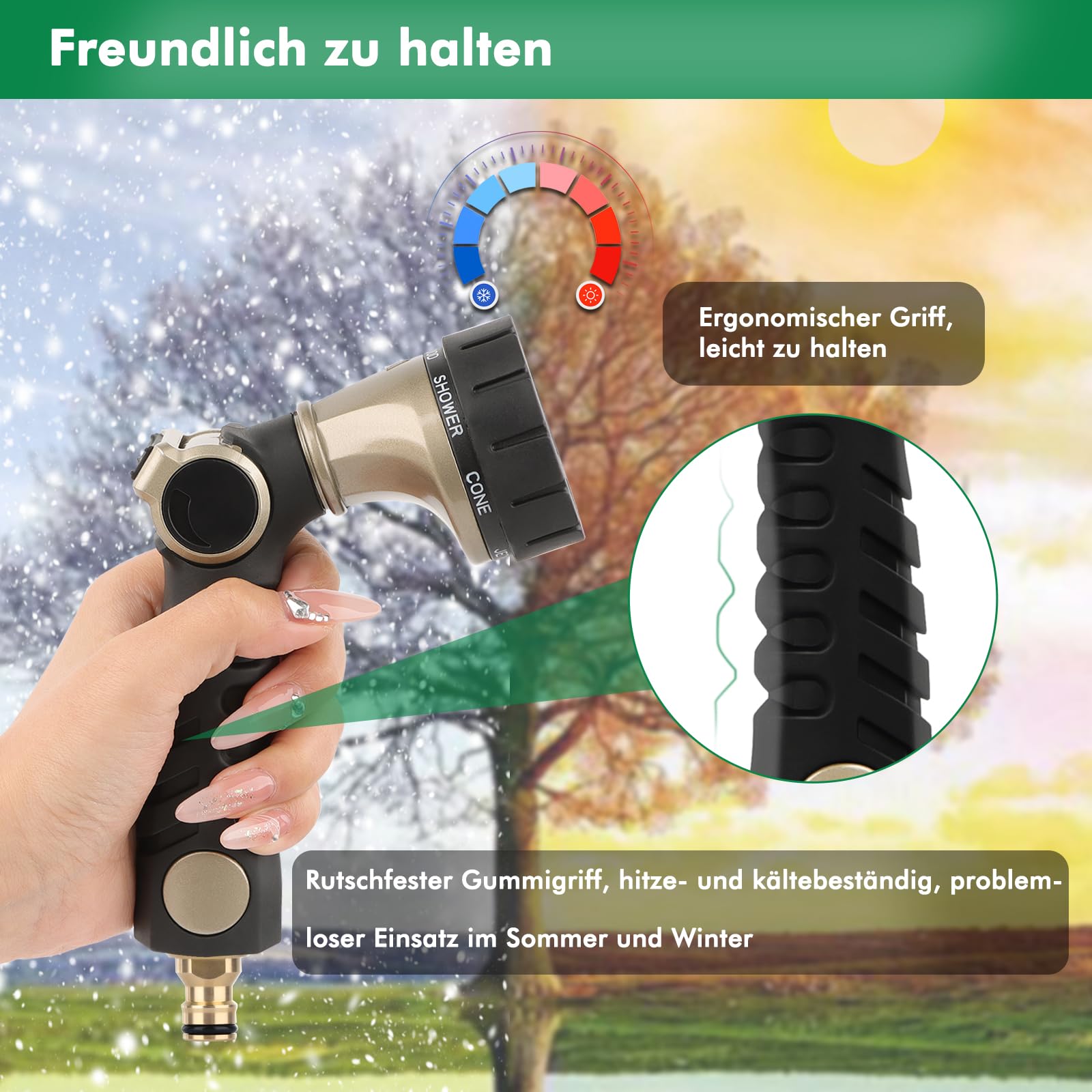 RESTMO Gartenbrause Metall Heavy Duty, Wytrzymała metalowa zraszacz do ogrodu do czyszczenia i nawadniania, wysokociśnieniowa dysza do węża ogrodowego 7 wzorów do nawadniania ogrodu, mycia samochodów