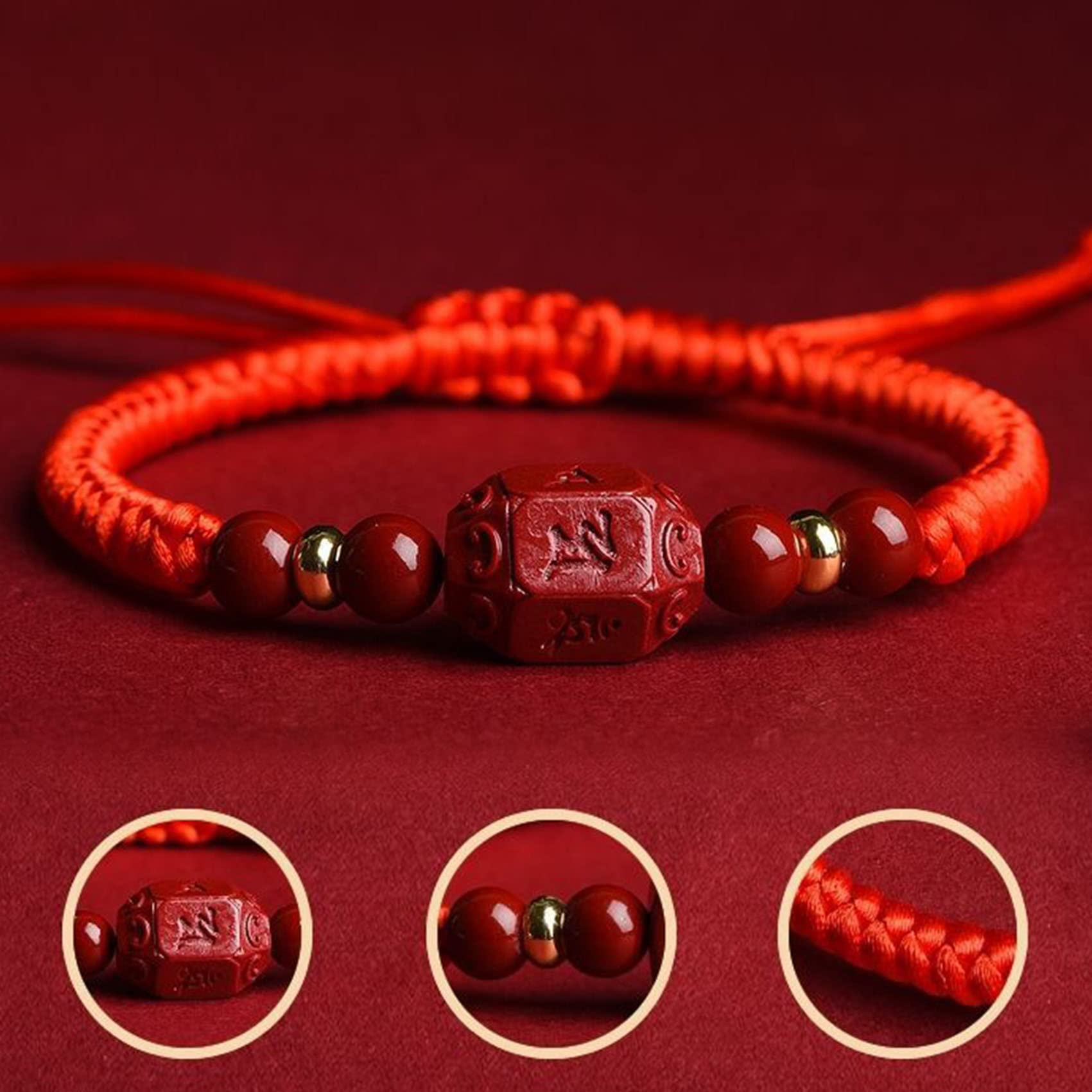 Feng Shui Pixiu Pulsera Pulsera de hilo rojo Pulsera de cristal de cinabrio natural Pulsera de dijes de hebilla de armonía for mujeres Hombres Pulsera de dragón auspicioso Amuleto de riqueza, Pixiu Ci