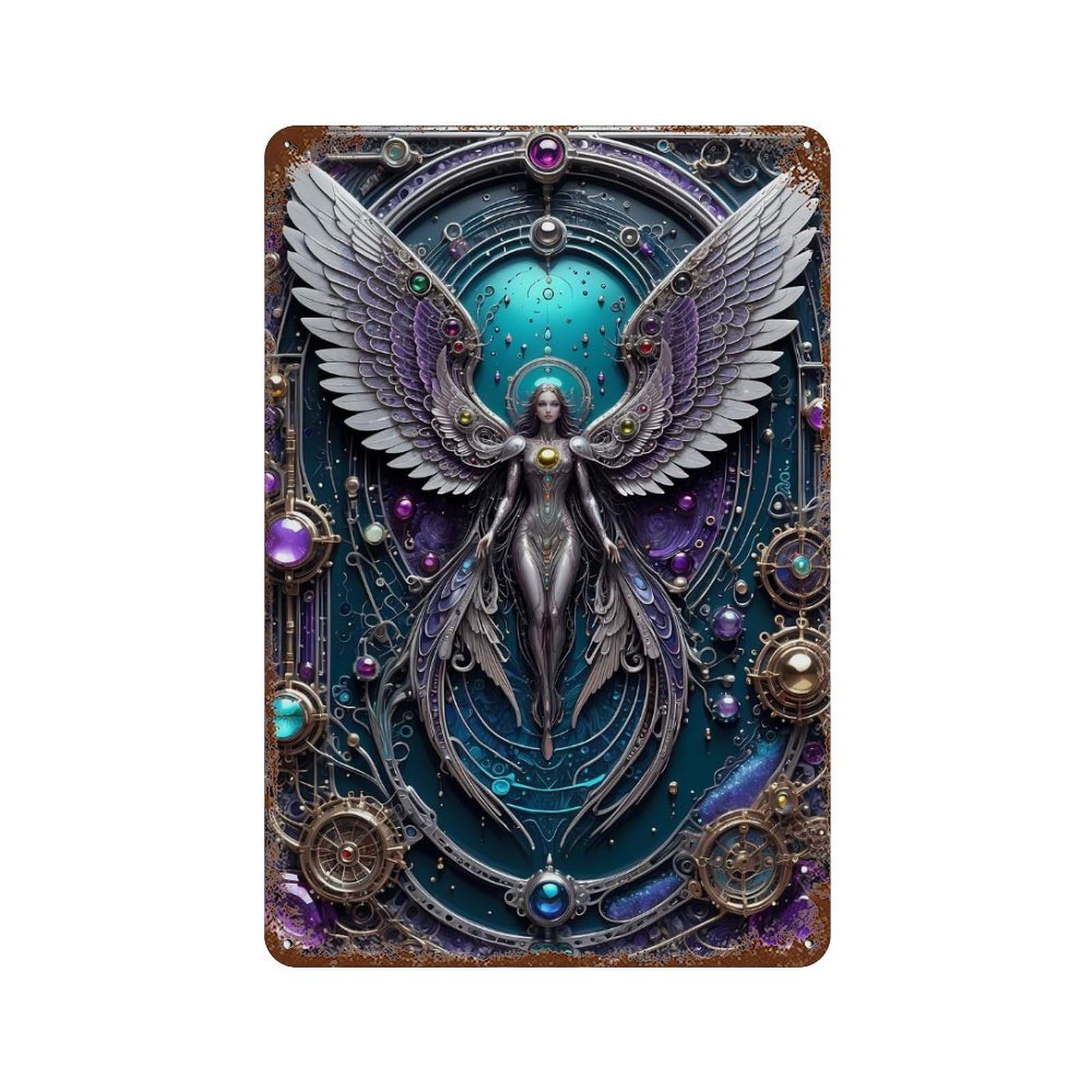 Cosmos Guardian Angel Rustic Tin Plaque 11.8"x7.9", Ideal for Office, Studio And Wall Decor