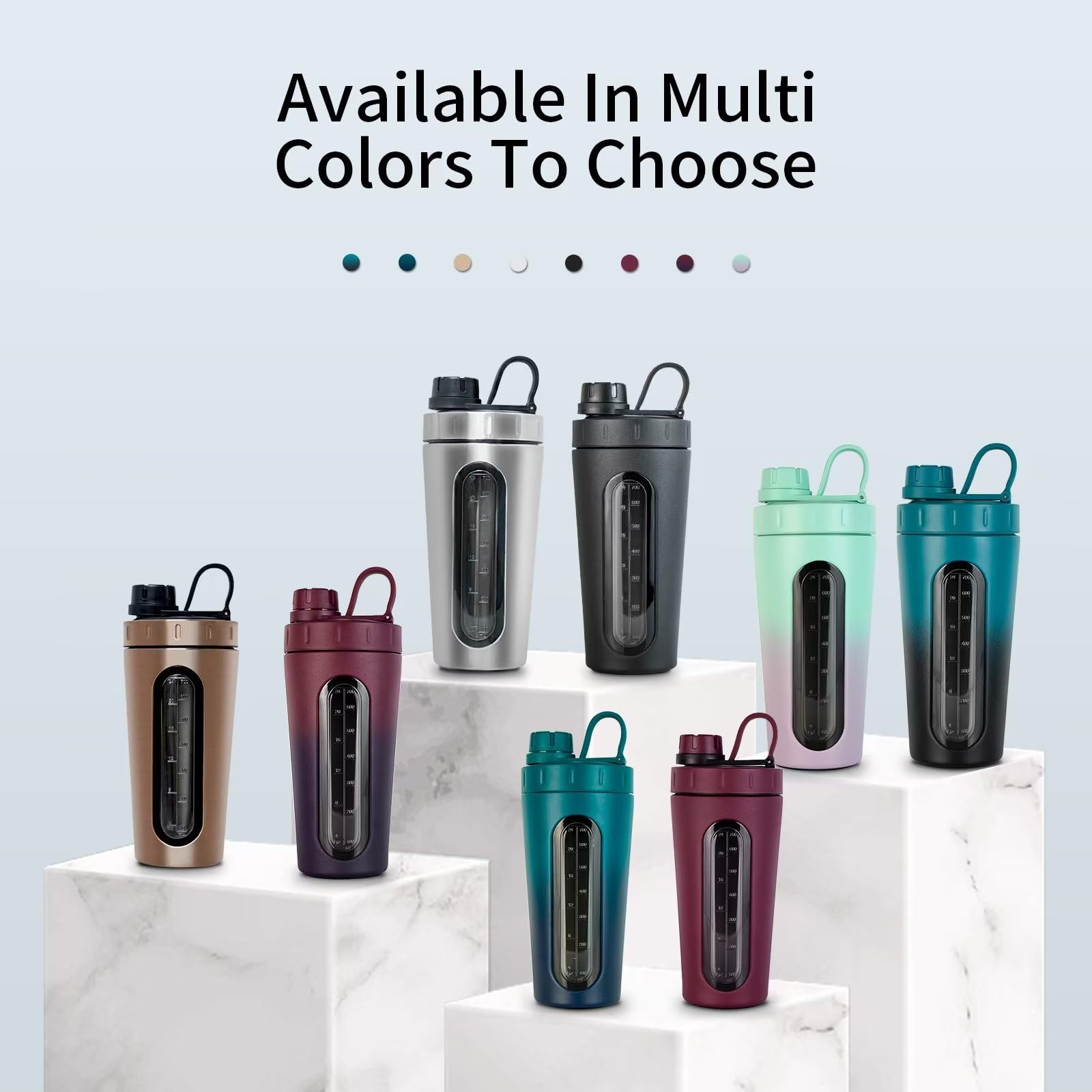 TOOFEEL Shaker Cups pour boissons protéinées – Bouteille shaker en acier inoxydable de 800 ml, ne reste pas froid/chaud, fenêtre visible avec 2 boules shaker, bouteille shaker en métal pour exercices