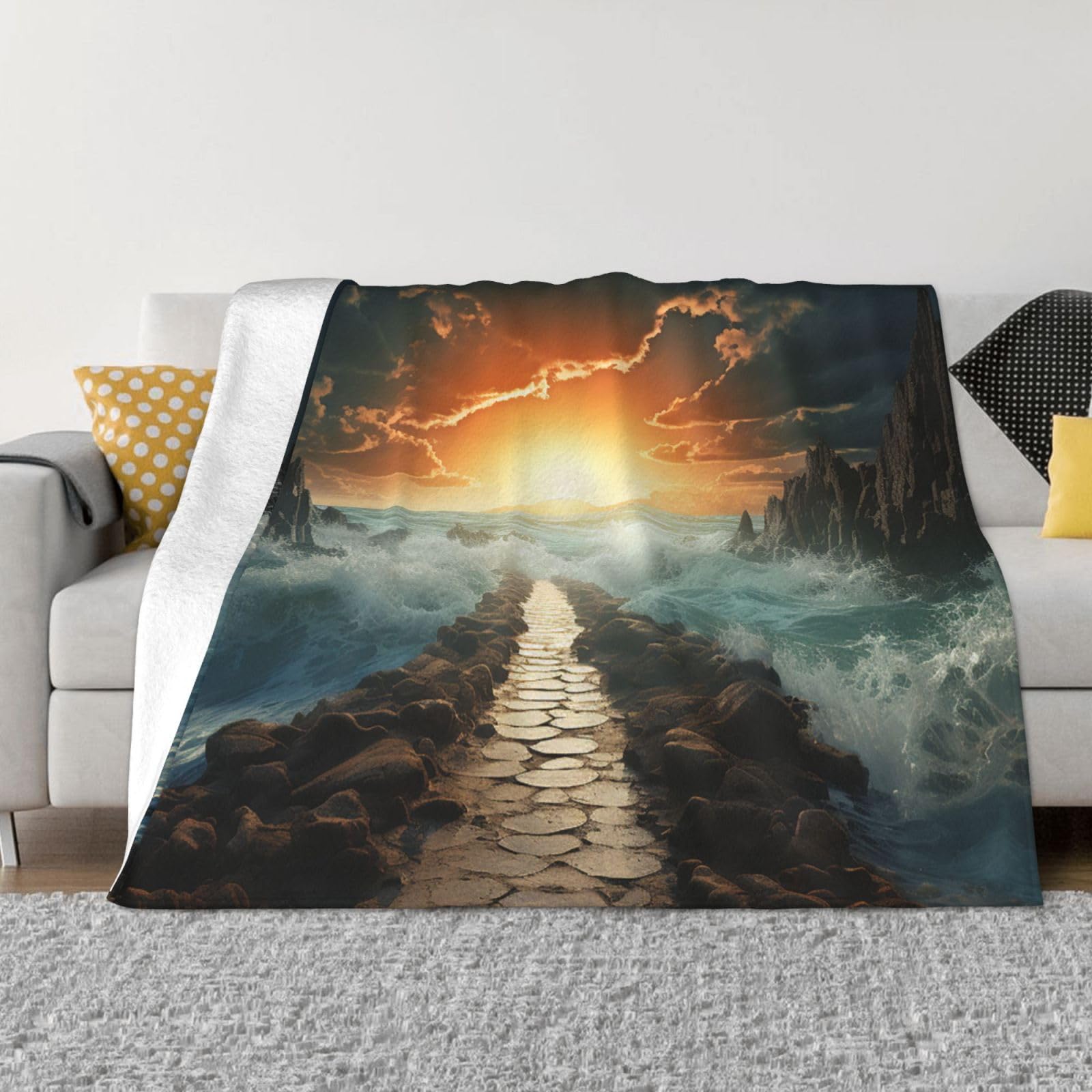 Couverture polaire lit flanelle motif mer cadeau deco chaleureux