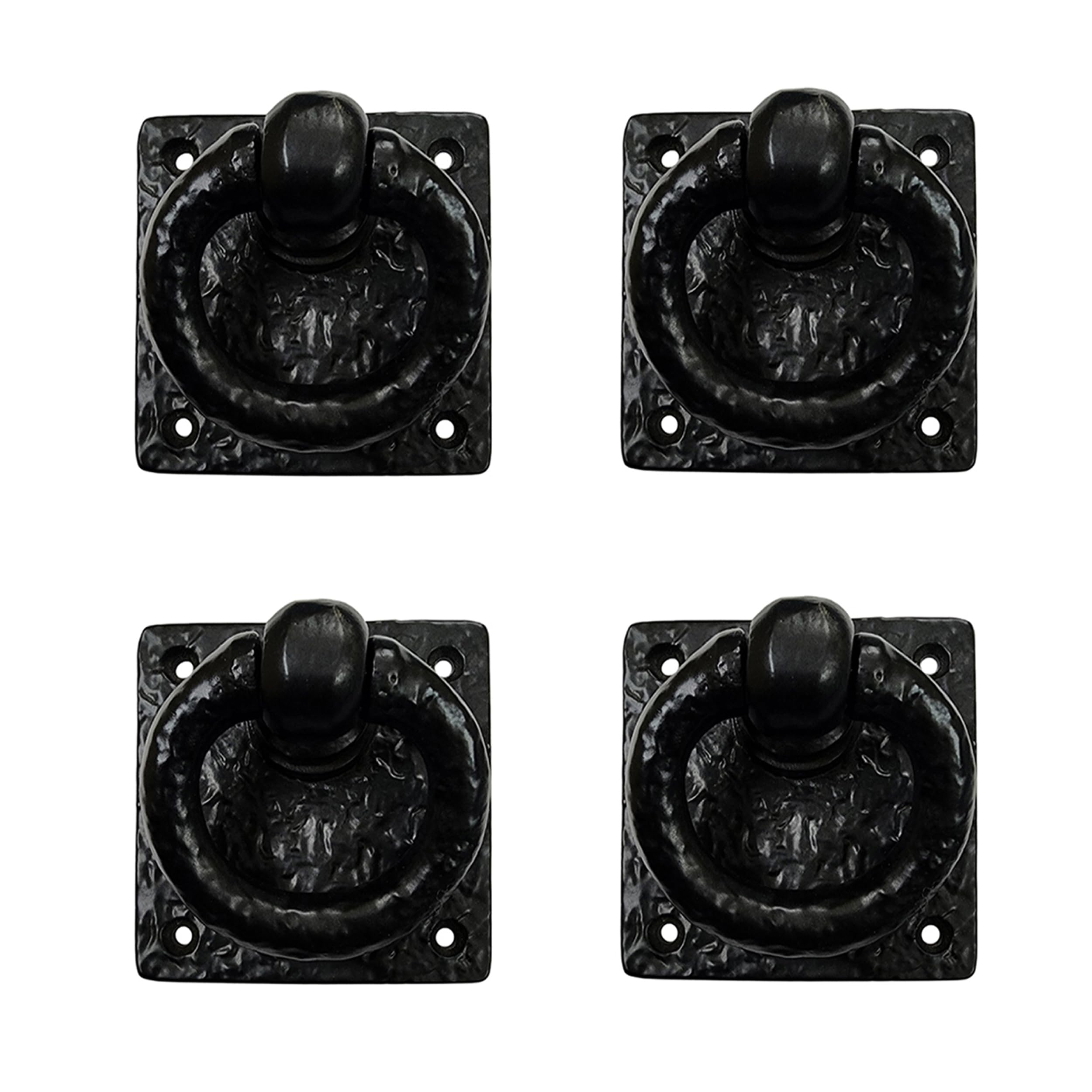 Adonai Hardware 3" "Adonikam Antique Cast Iron Ring Drop Pull (Supplied as 4 Pieces per Pack) - Matte Black
