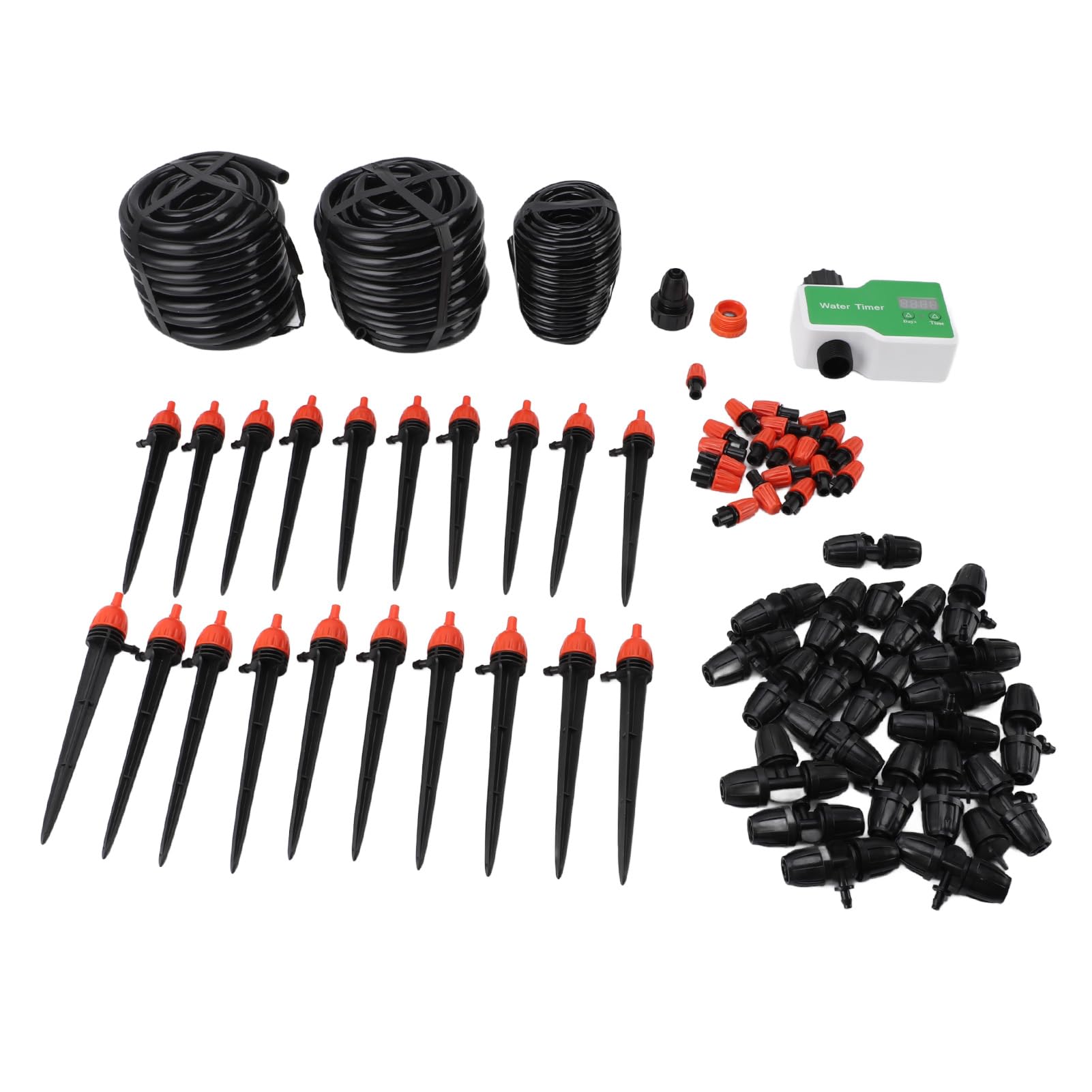 Kit de Sistem de Riego por Goteo, Sistem de Riego Automático de Jardín de 98 Pies, Sistem de Riego Automático a Batería con Temporizador, Manguera de Tubo, Estaca de Agua