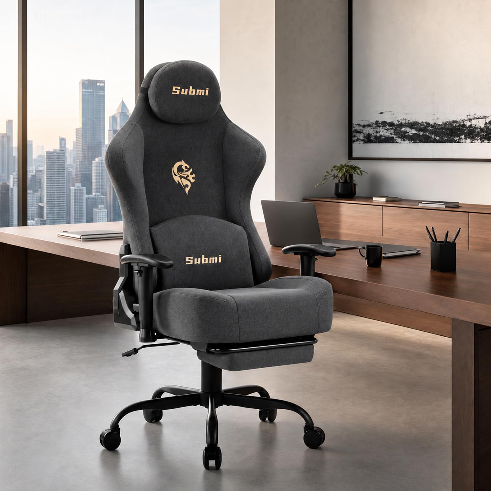 WUPY Gaming Chair, Fabric High Back Gaming Chair for Adults, Deep Grey