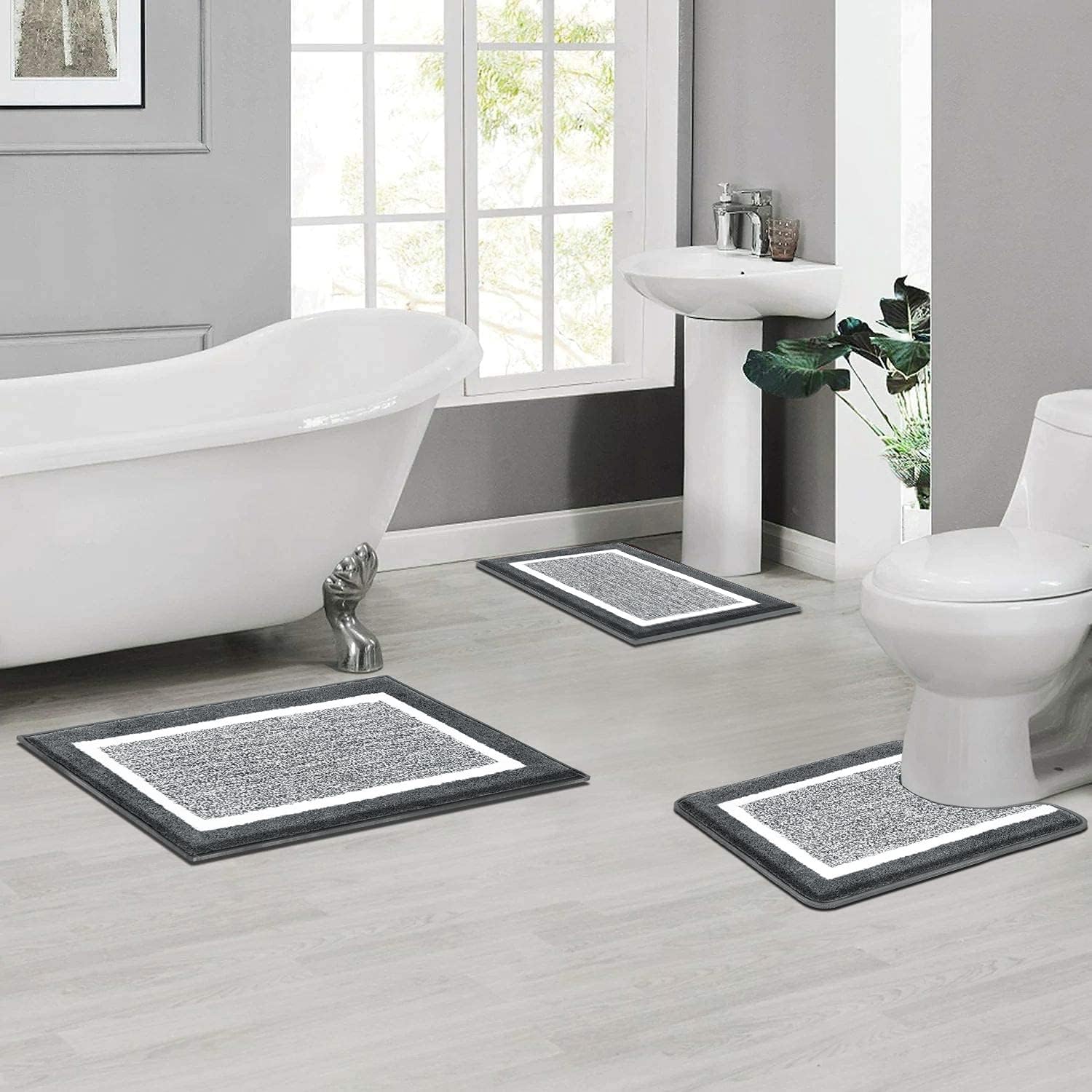 Pauwer Bathroom Rugs Sets 3 Piece Bathroom Shower Rugs with U-Shaped Contour Toilet Mat Absorbent Microfiber Plush Bath Mats Non Slip Bath Rugs Machine Washable Shaggy Bathroom Floor Mats : Home & Kitchen