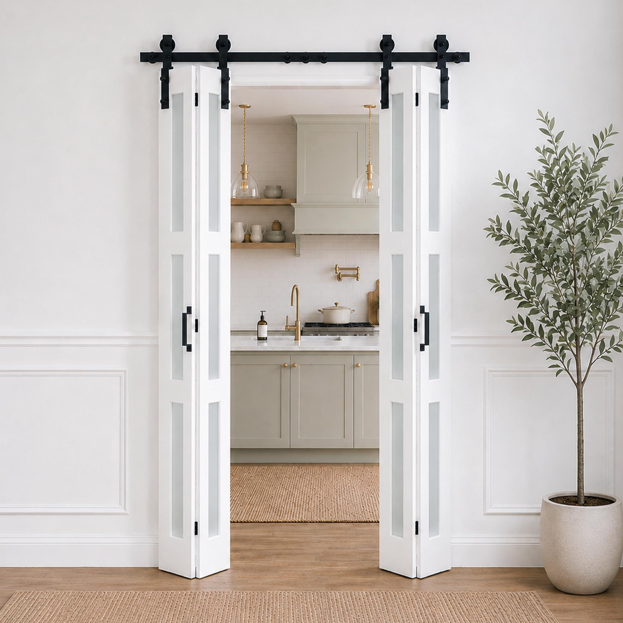 Bifold Frosted Glass Barn Door 48"x84" with Hardware Included