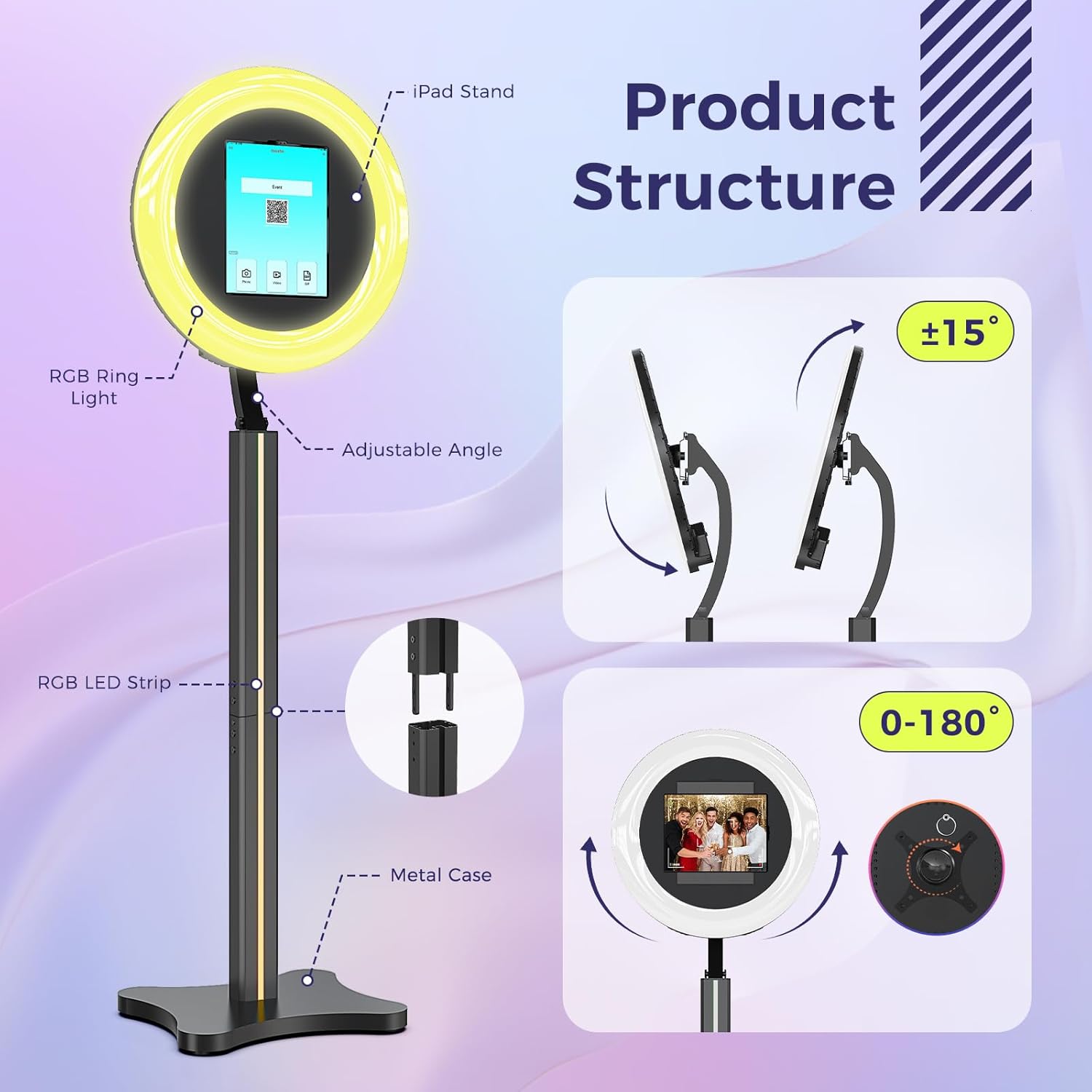 Portable Photo Booth Compatible with Ipad, PhotoBooth Machine Stand Shell with ChackTok App Control, RGB Ring Light, Lightweight Design for Parties/Wedding/Events, Rentals & Business