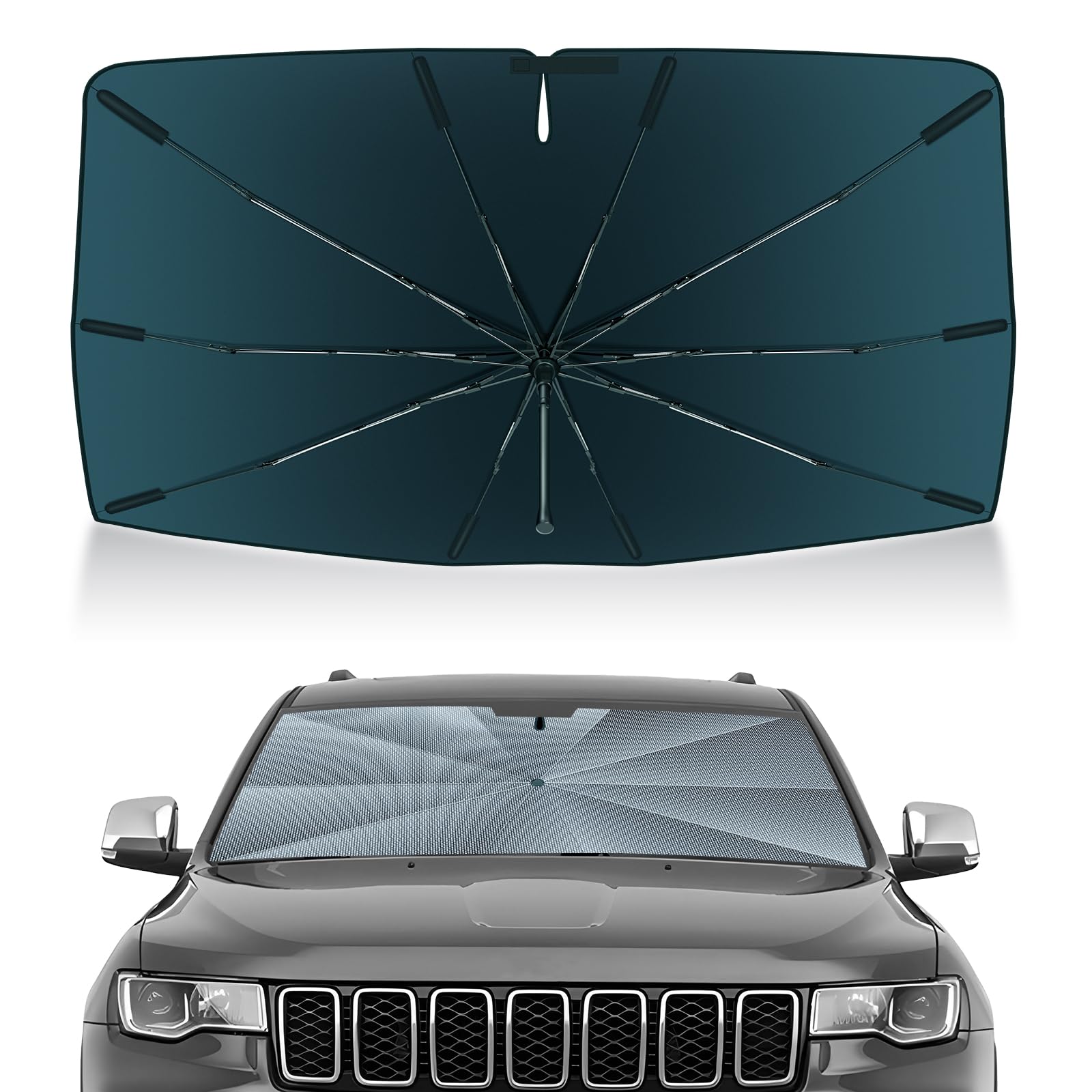 Autorder Windshield Sun Shade Umbrella for 2011-2026 Jeep Grand Cherokee Accessories,Upgraded Ice Crystal Material,Easy Setup Umbrella Sunshade for Car Windshield,100% Sun Blocking