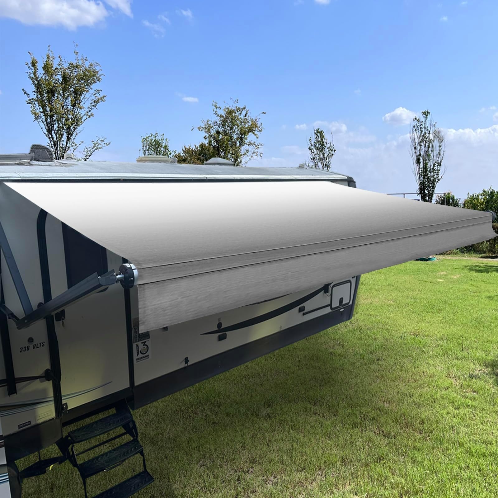 RV Awning Fabric Replacement,Camper Awning Replacement,19.5 oz 5-Layer Heavy Duty Waterproof Vinyl Universal RV Awning Fabric for All Brands Camper,Trailer, Motorhome,Grey Fade 9'2''