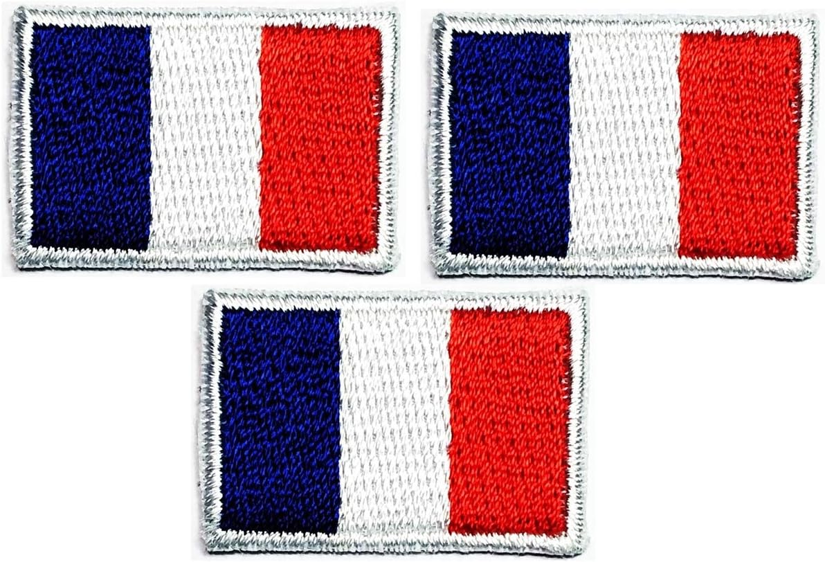 Umama Patch Set of 3 Mini flag '' 0.6X1.1 '' Country France Flag National Iron On Patches France Flag Sticker Embroidery Iron on Applique Patches Craft DIY Clothes Jeans T-Shirt Hat Backpacks