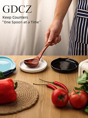 Miniatura 5 de GDCZ Soporte de cuchara de cerámica para estufa de 5 pulgadas, soporte para cuchara grande para encimera de cocina, soporte para cuchara de café,