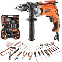 DEWINNER Electric Drill 910W 0-3000rpm Corded Impact Drill with 115 Pieces Complete Tool Case, 2 in 1 Function, 13mm Drill Chuck for Concrete, Metal and Wood