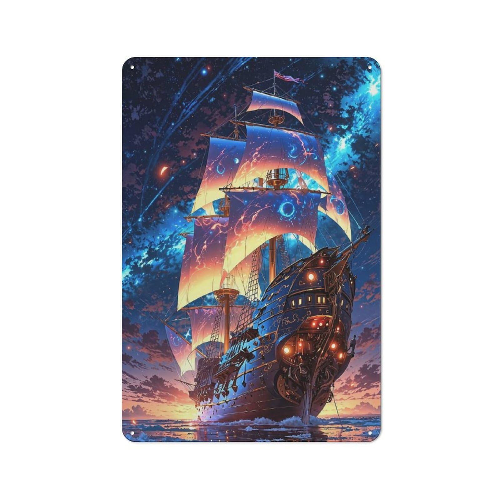 Junmoney Starbound Galleon Voyage Beyond The Sky Metal Sign 30X20cm With For Hallway Wall, Vintage Decor, For Vintage Wall Decor Fans, For Themed Room Decoration