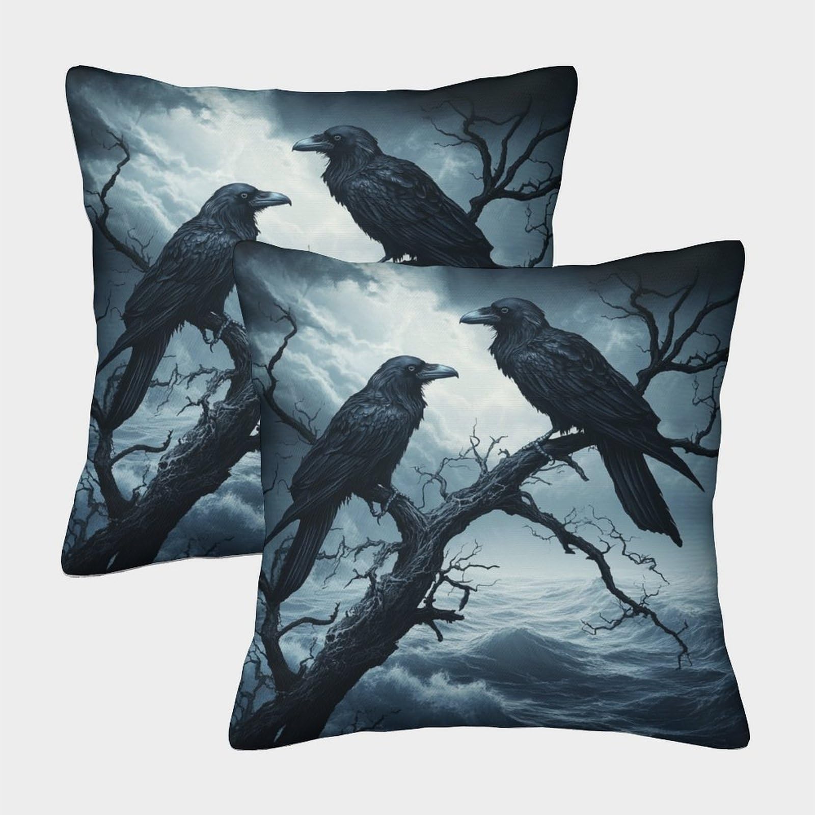 HWEICOIN 3D Printed Crows Square Pillowcases Dinosaurs Square Throw Pillow Decorative Super Soft Pack of 2 for Patio,Couch, Tent, Balcony And Sofa 45x45cm