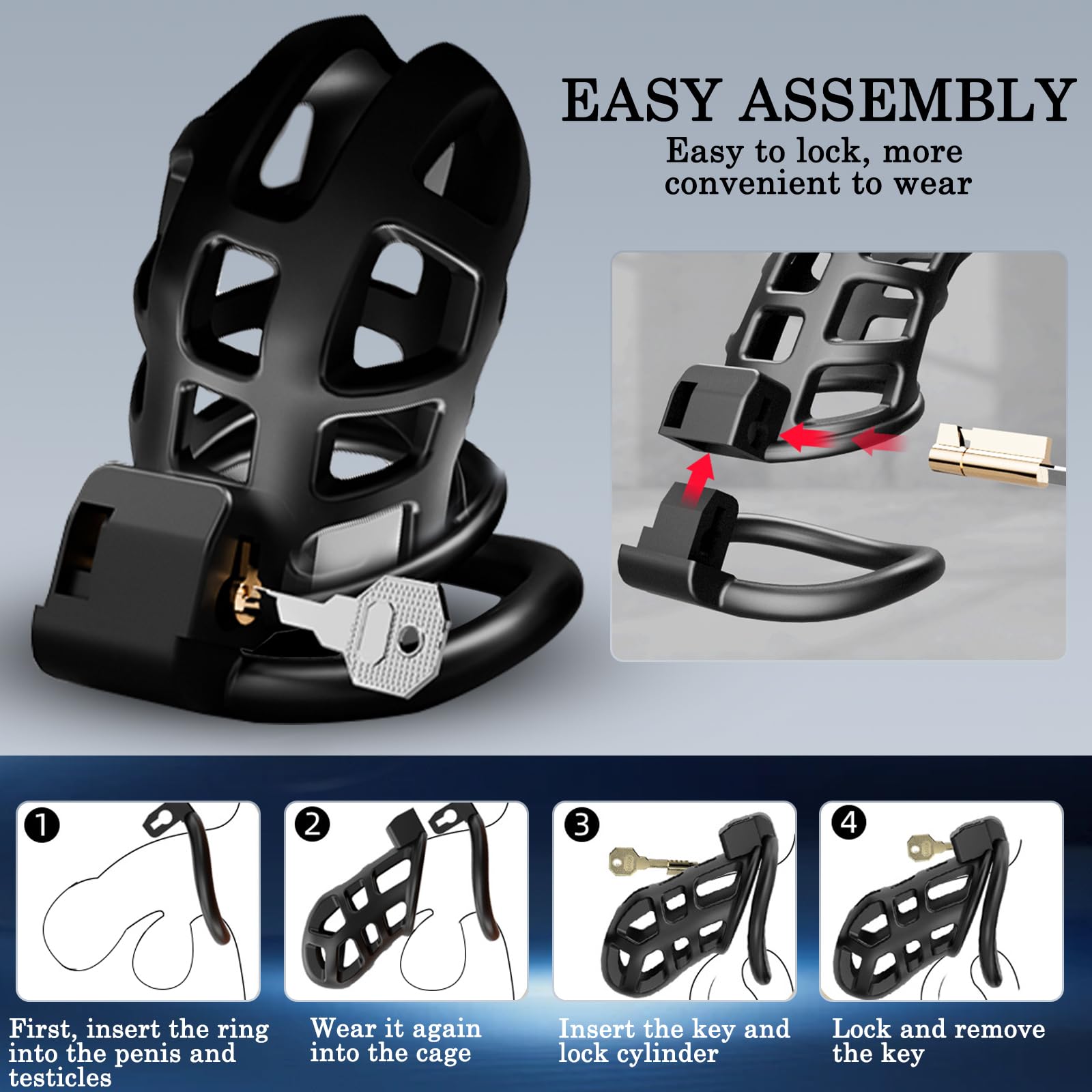 BDSMAGE Chastity cage pene con 3 Anelli per il Pene Rimovibili, gabbia castità per uomo, gabbia di castità cock cage per Prevenire L'erezione, SM bondage slave sex toys (XL)