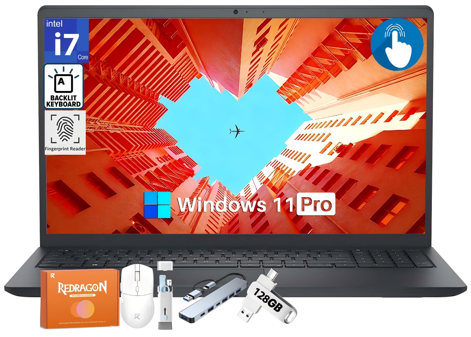 15.6” FHD Touchscreen Laptop Computer, Intel 10-Core i7-1355U Up to 5 GHz, 32 GB RAM, 1 TB SSD, Backlit Keyboard, Fingerprint Reader, Wi-Fi 6, Webcam, Windows 11 Pro, for Business Student Home