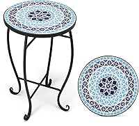 VINGLI Mosaic Blue Ocean 14" Round Side Table - End Table Plant Stand for Patio Porch Indoor Outdoor Decor