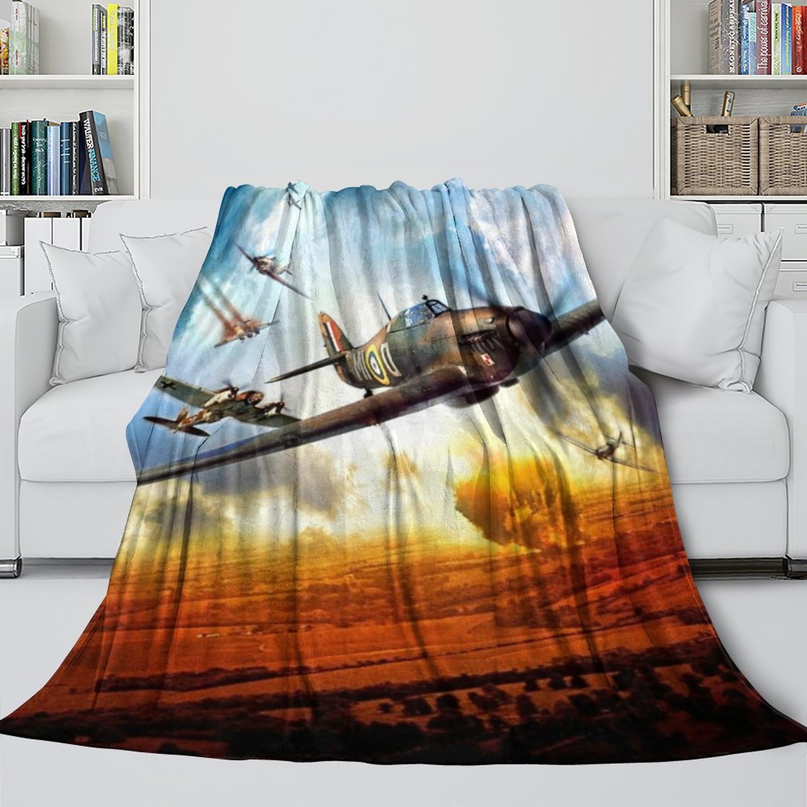 Lxhaspieo Style-10 British Hurricane Fighter 3D Printed Fleece Blanket - Military Air Conditioner Blanket For Sofa Bed Chair Crib Decor - Throws Gift For Hubby Boyfriend Girlfriend Neighbor 50X60inch(127X152cm)