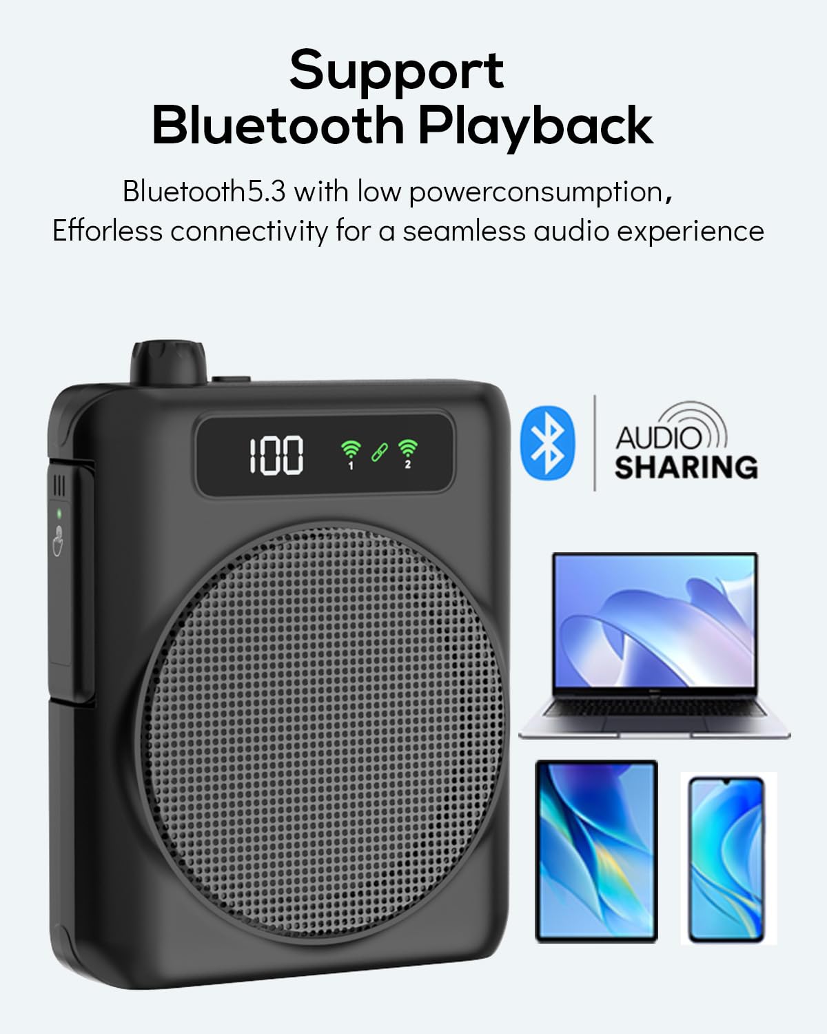 Amplificatore vocale portatile con microfono lavalier, ricaricabile 2000mah Batteria Sistema PA amplificatore vocale mini per insegnanti, guida turistica, allenatori, presentatori (Black)
