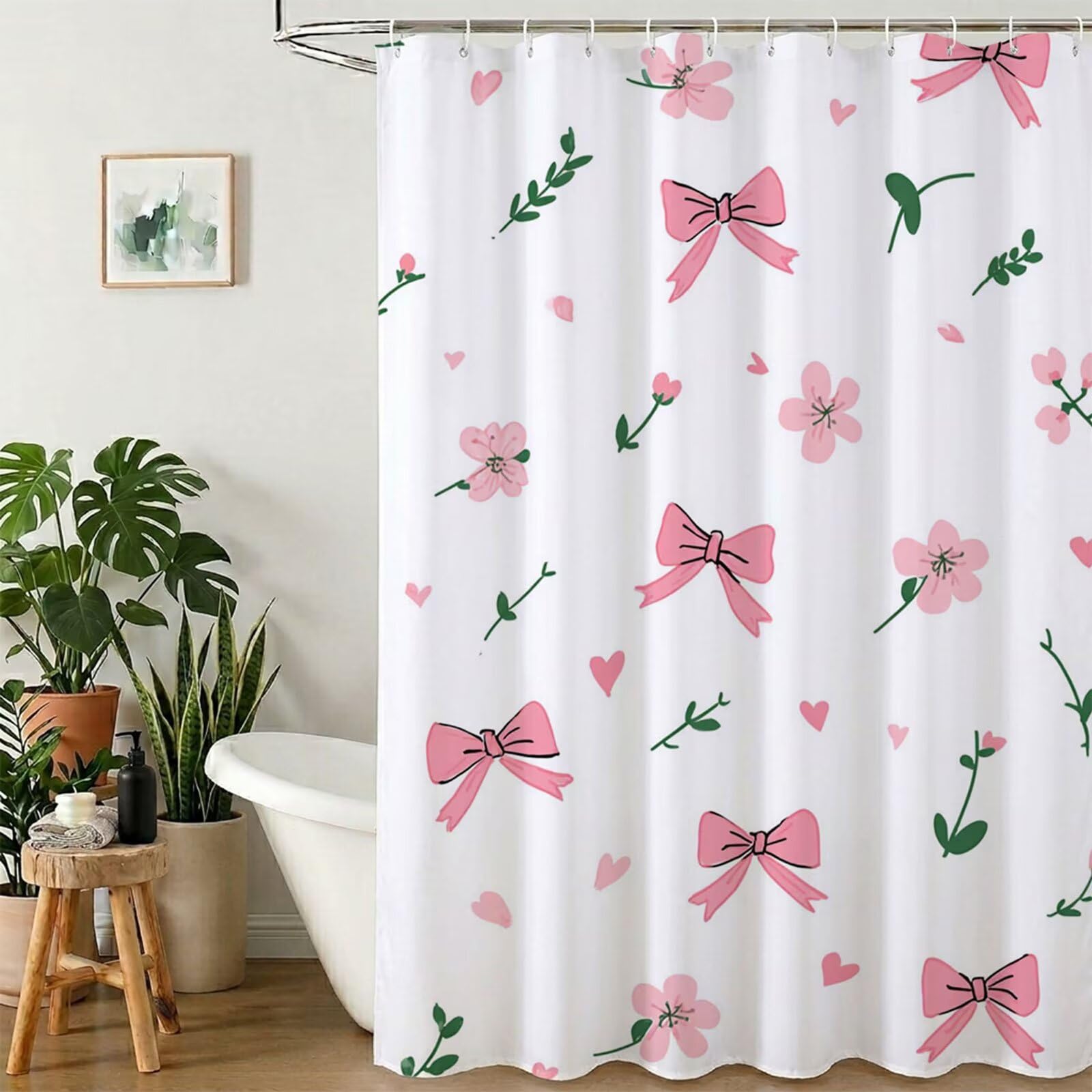 Rideau de Douche 180x240 cm - Tissu Polyester Imperméable Anti-Moisissure - 12 Anneaux Inclus - Ourlet Lesté pour Stabilité - Lavable en Machine - Idéal de Baignoire et Douche - Rose & Arc Y1#518