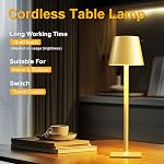 Ensemble de 2 lampes de table sans fil dorées - lampe tactile fonctionnant sur batterie de 6000mAh avec gradation continue à 3 couleurs, étanche et sans fil pour usage intérieur et extérieur, parfaite pour salon, camping, café, patio