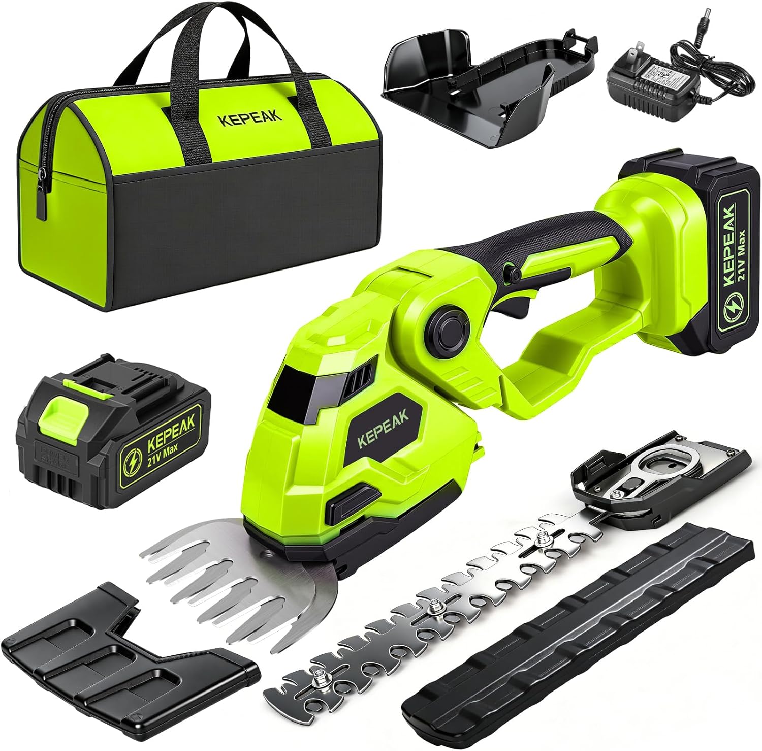 KEPEAK 2 in 1 Cordless Hedge Trimmer, 21V Electric Handheld Bush Trimmer, 5" Grass Shear & 9" Shrub Trimmer with 2 Blades, Hedge Shear with 4.0Ah Battery and Charger for Garden, Lawn