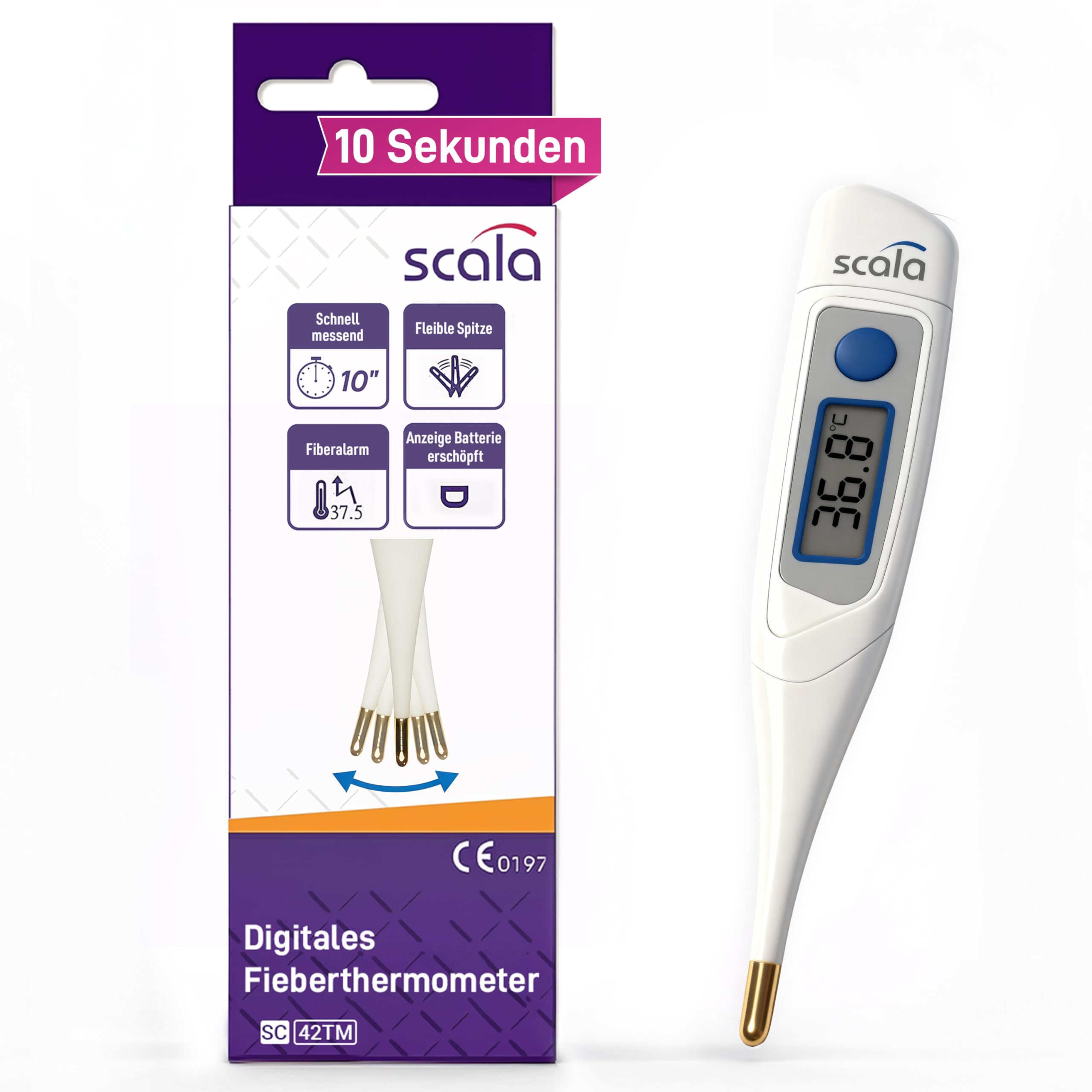 scala cyfrowy termometr kliniczny SC 42 flex Speed ​​10 s. Złota końcówka, biała