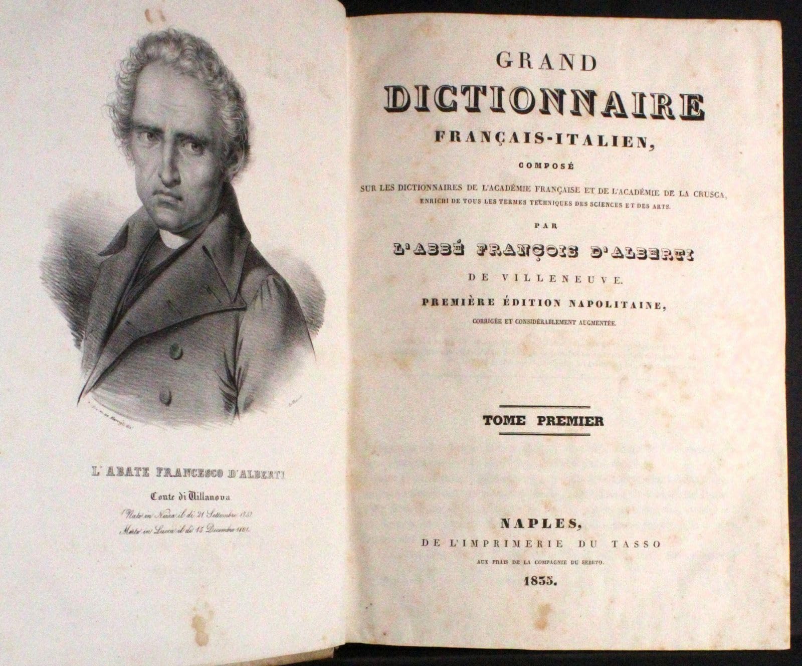 DIZIONARIO FRANCESE-ITALIANO ITALIANO-FRANCESE. ALBERTI. TASSO, NAPOLI, 1835.
