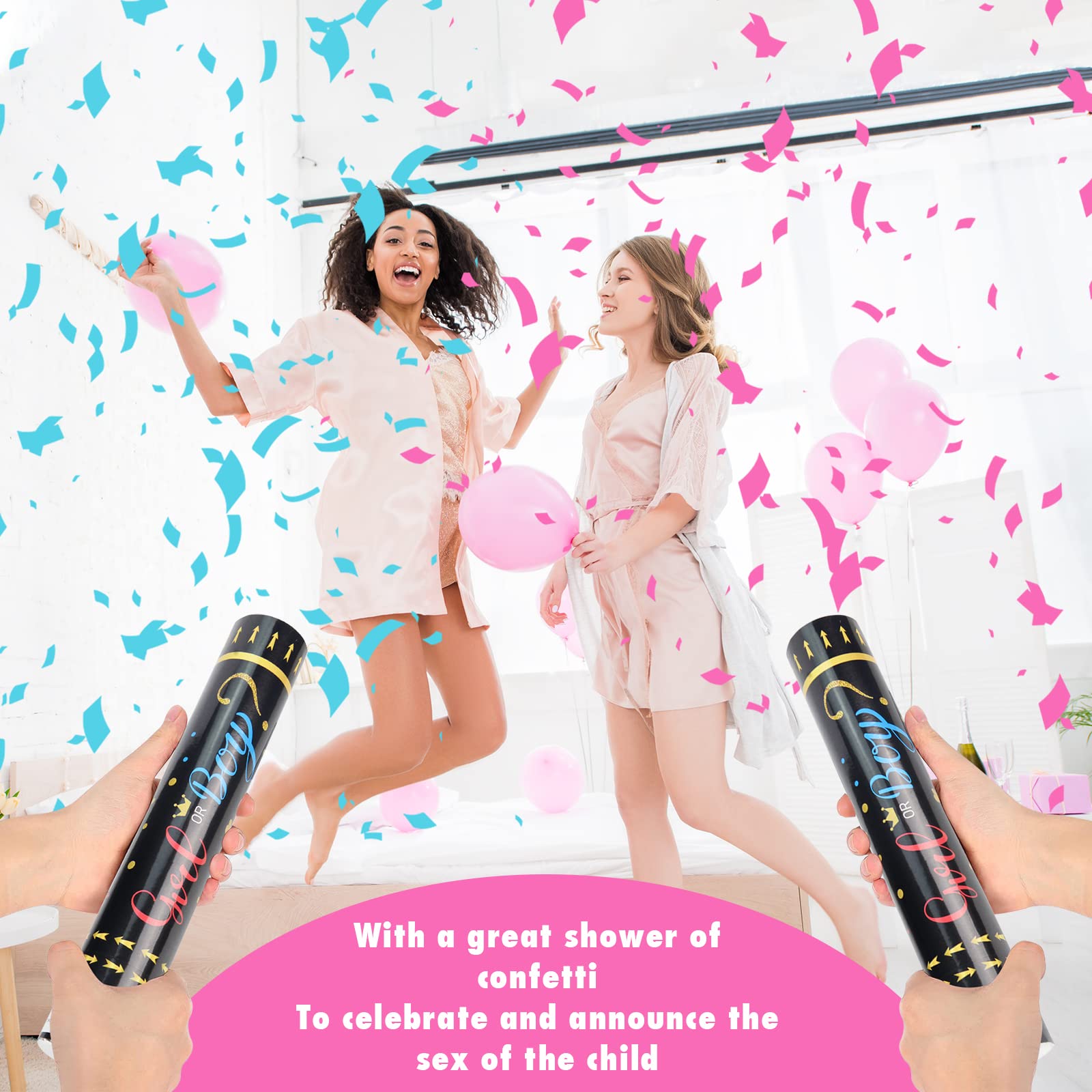 Gender Reveal Konfetti-Kanonen (2 Stück) | Rosa & Weiß, Biologisch Abbaubar | Für Baby-Enthüllungspartys