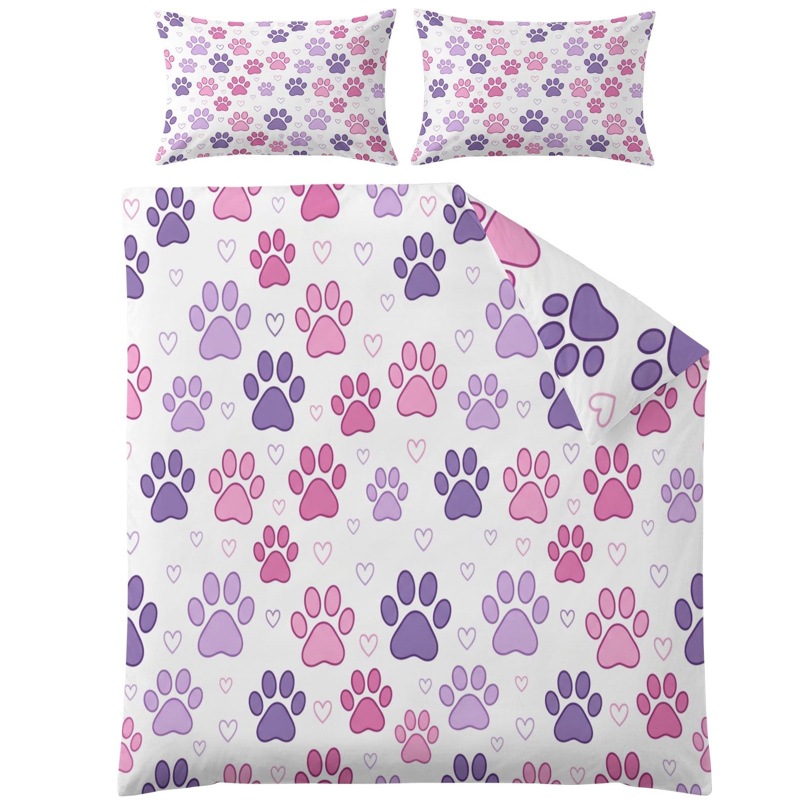 Funda de edredón reversible con estampado de patas, color rosa y morado