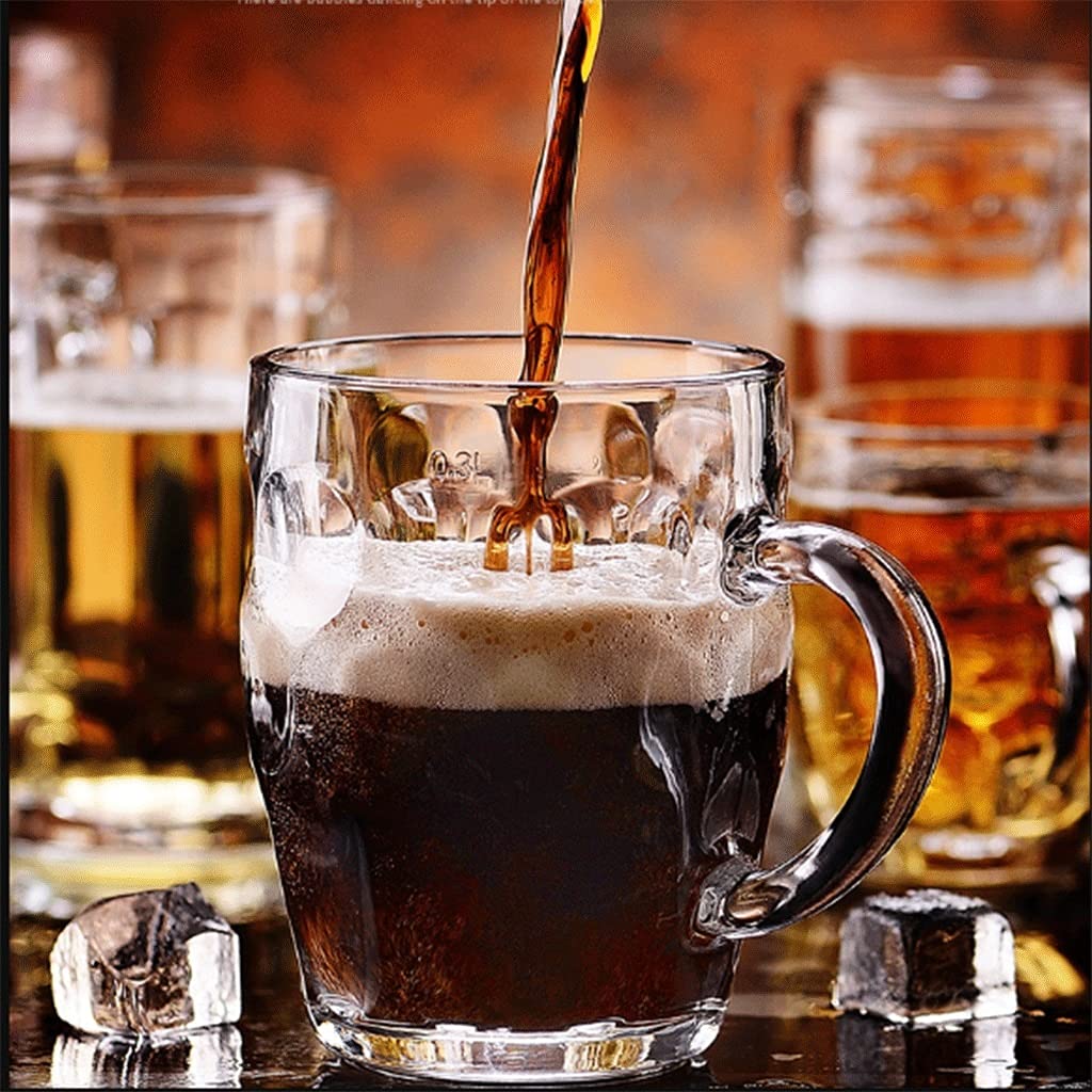Lot de 6 chopes à bière, Grands Verres à bière avec poignée pour congélateur, Verres à bière en Verre à bière 255 ML