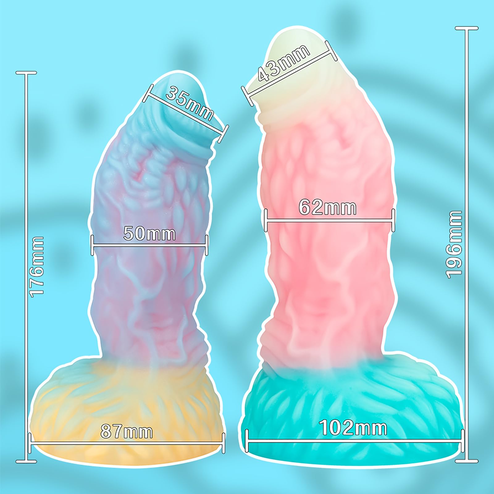 7.72 Inch Pink Yellow uminous Realistic Dildo with Strong Suction Cup, Double Liquid Silicone Realistic Dildo Fake Penis Adult Sex Toy for Man Woman - L: L
