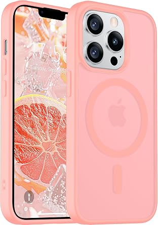 Designed for Magnetic iPhone 13 Pro Max Case,[Compatible with MagSafe] [Military Grade Drop Protection] Slim Translucent Matte Shockproof with Anti-Fingerprint Phone Case 6.7"-Pink