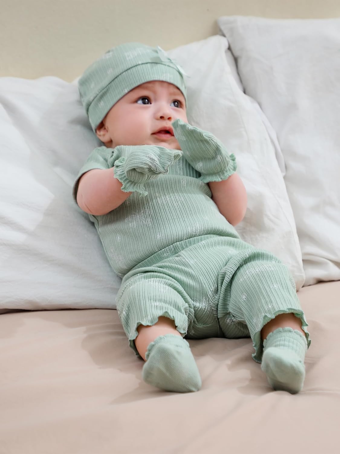 Baby Girls Boys Hats Mittens and Socks Set Cotton Infant Caps Newborn Soft Gloves 0-6 Months - Image 3