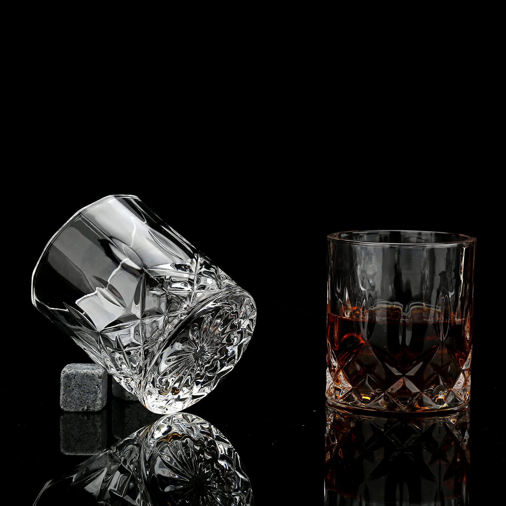 Whisky Stones, Whisky Glass Gift Set, Whisky Rocks Chilling Stones en Caja de Madera Hecha a Mano - Cool Without Dilution - Juego de Vasos de Whisky de 2, Regalo para papá, Esposo, Hombres