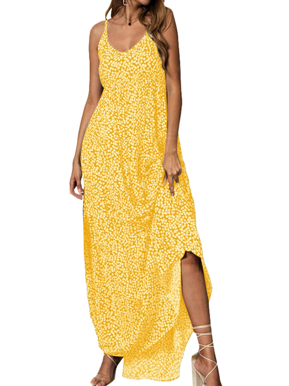 VONDA Women Maxi Dresses Summer Spaghetti Strap V Neck Floral Long Beach Dress