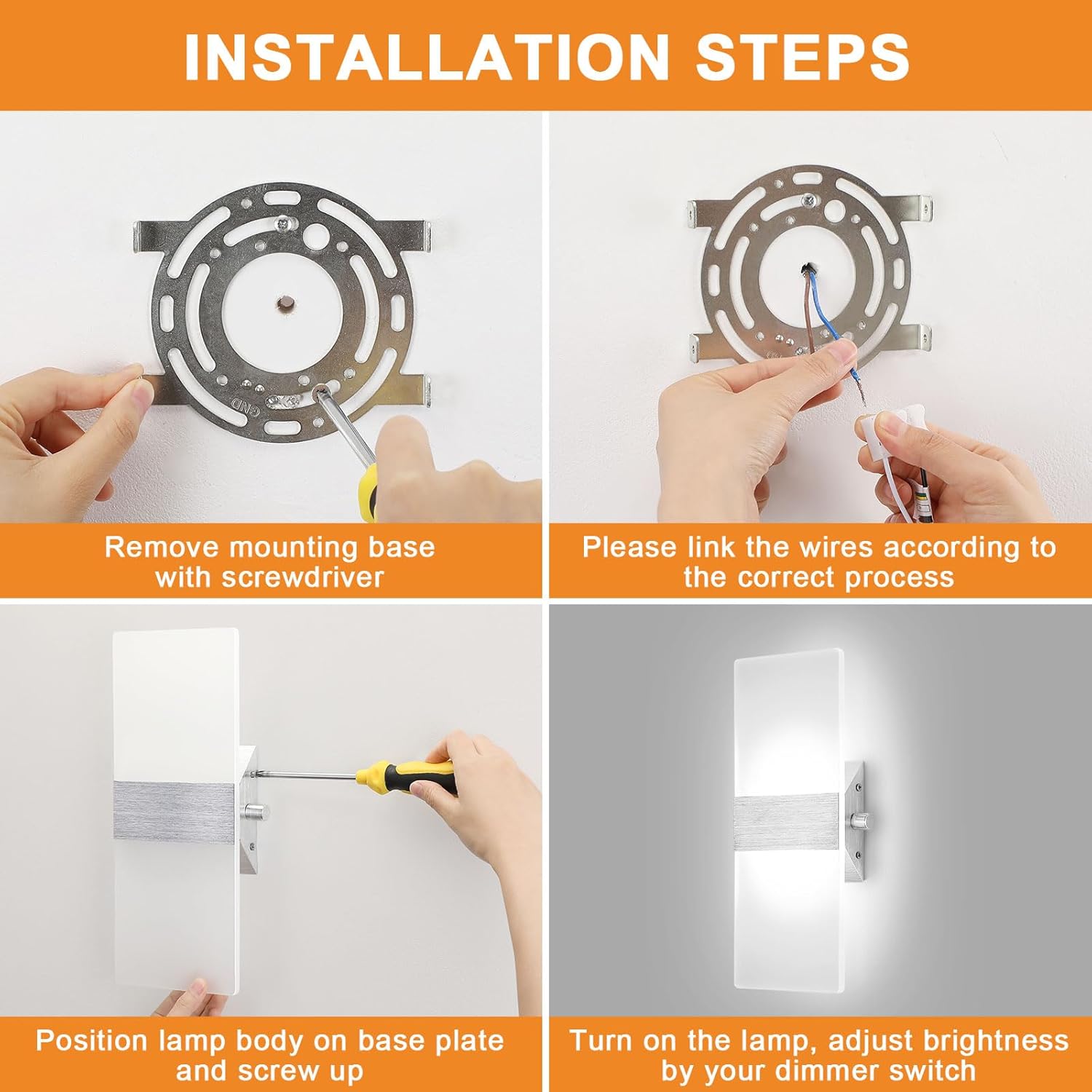 LIGHTESS Modern Wall Sconce Dimmable Switch 12W, Up Down Wall Lights Acrylic LED Wall Lamp for Hallway Bedroom Corridor, Cool White, HS621-1